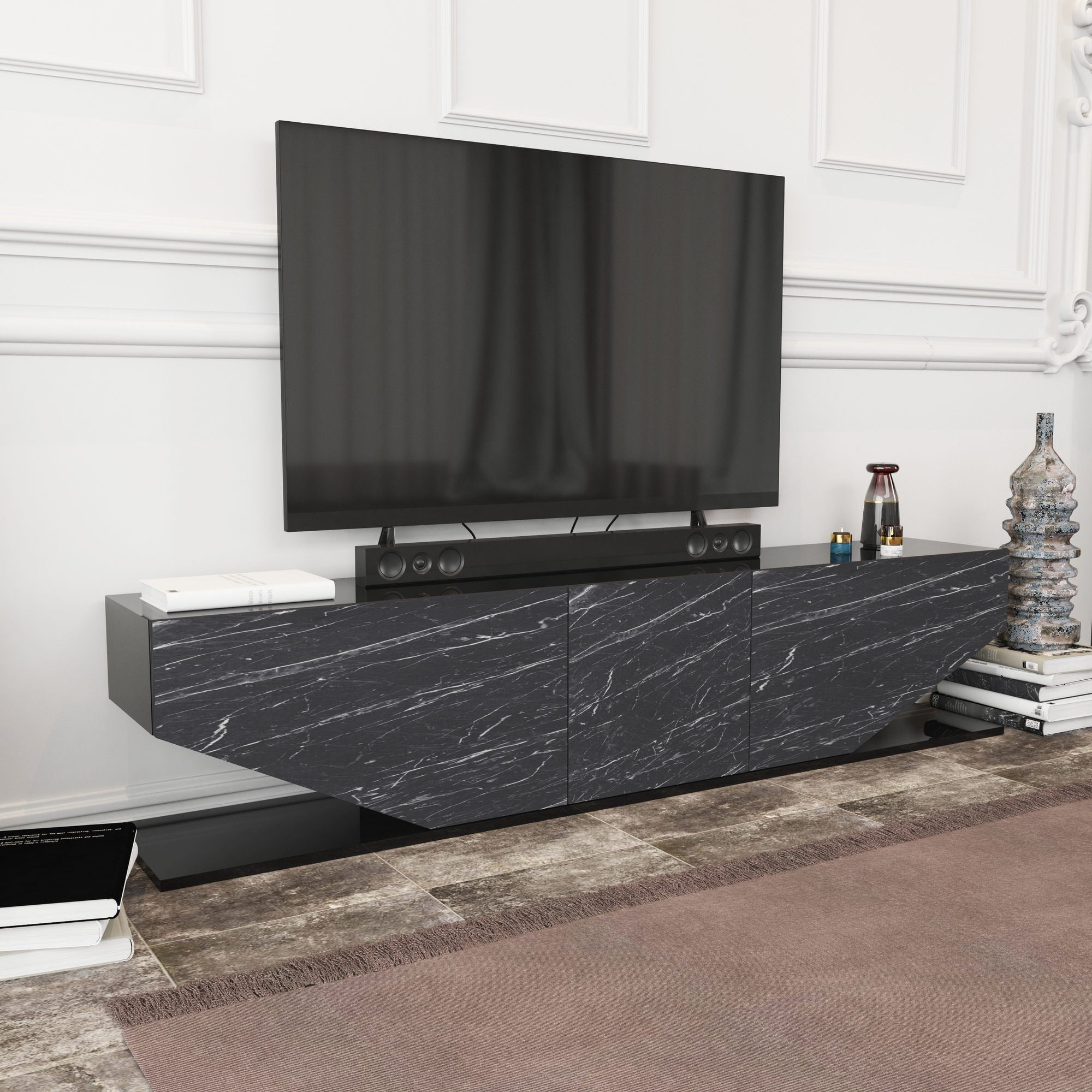 Suporte de TV moderno em antracite, 180 cm x 30 cm x 45 cm | Painel de partículas 100% revestido em melamina, 18 mm de espessura | Design elegante para salas de estar contemporâneas