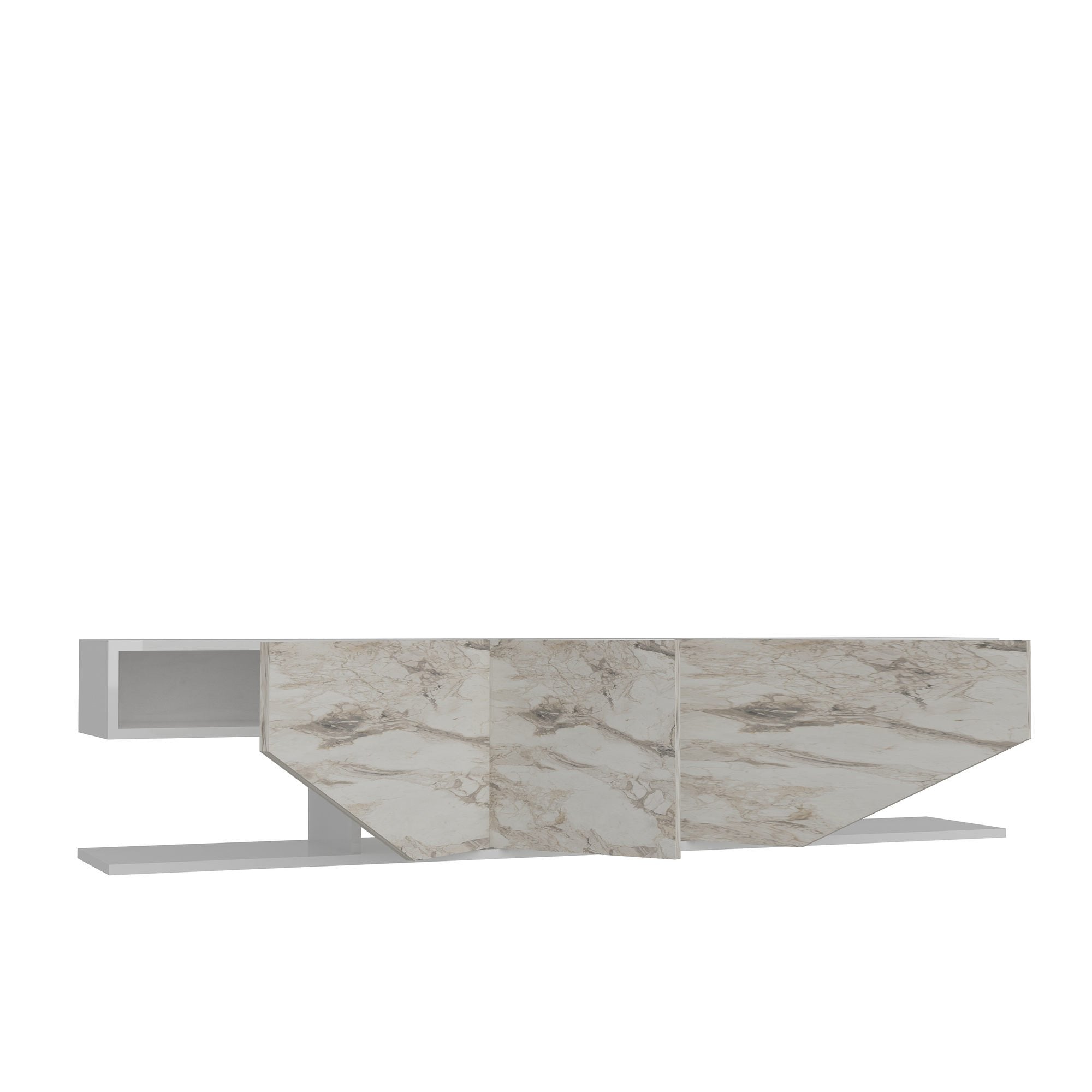 Suporte de TV moderno, branco e mármore, 180 x 30 x 45 cm | Painel de partículas 100% revestido em melamina, 18 mm de espessura | Design elegante em antracite para salas de estar contemporâneas