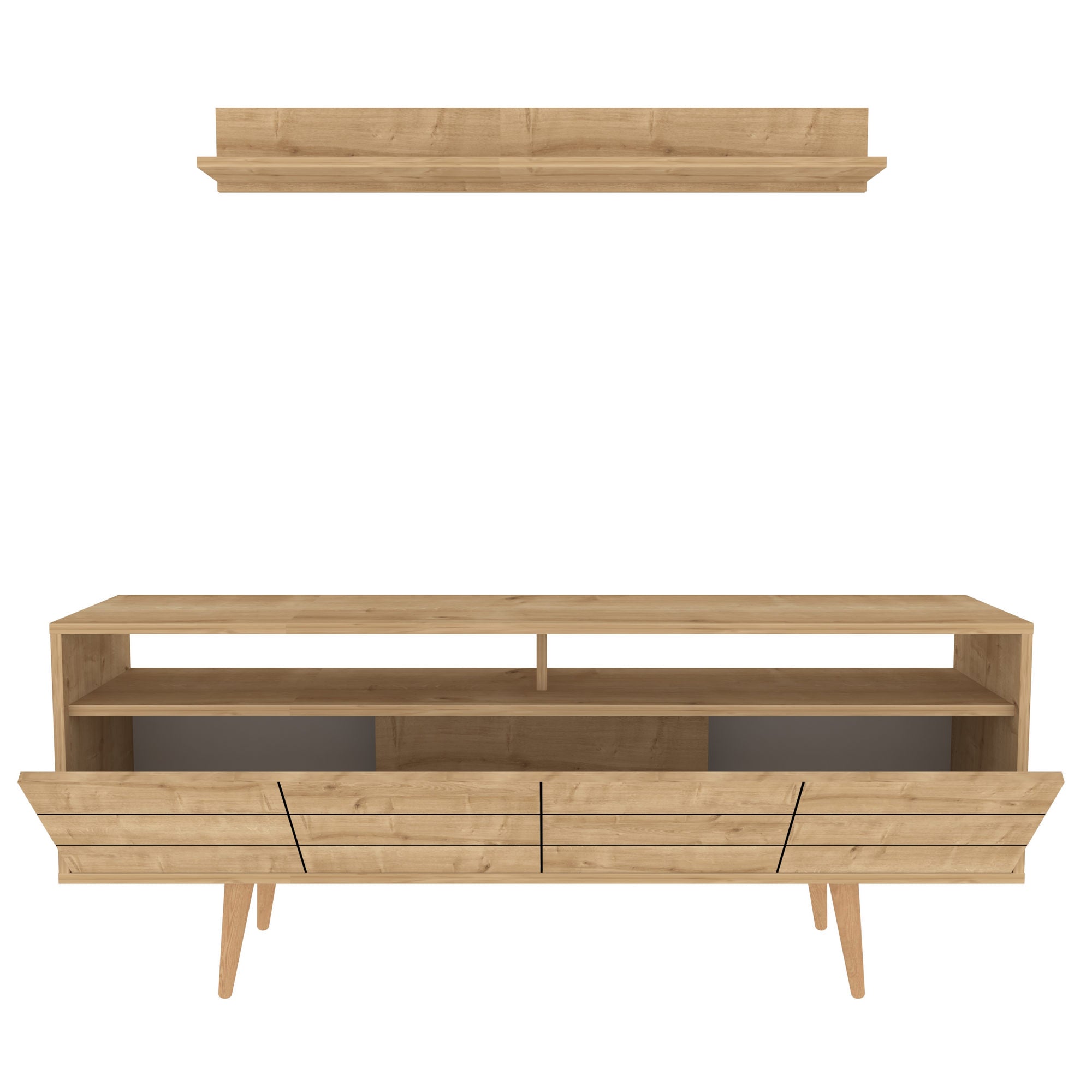 Móvel de TV Sapphire, 160 cm x 35 cm x 64,5 cm | Painel de partículas 100% revestido em melamina, 18 mm de espessura | Armazenamento elegante e funcional para salas de estar modernas