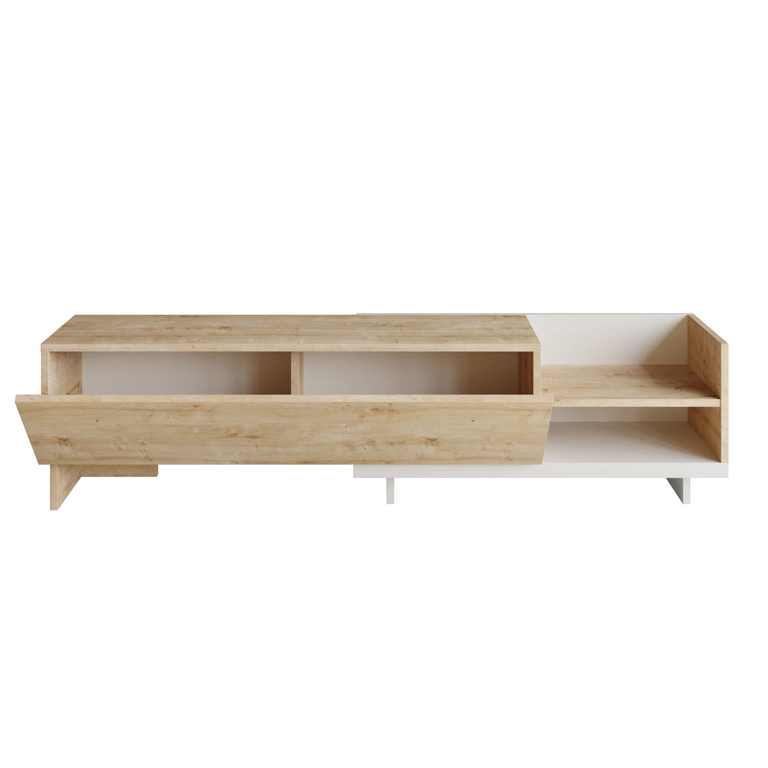 Suporte de TV escandinavo, 165 cm, branco e safira, 100% aglomerado revestido em melamina, 18 mm de espessura | Elegante e funcional para salas de estar modernas