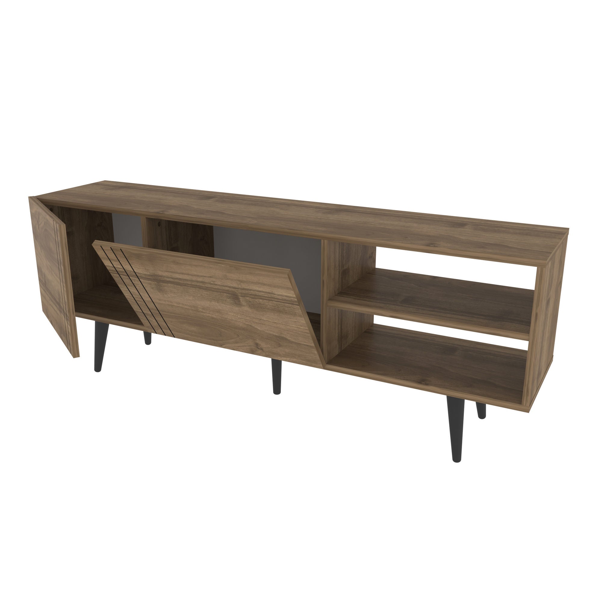 Suporte de TV elegante em nogueira, 160 cm x 35 cm x 38,6 cm | Painel de partículas 100% revestido em melamina, 18 mm de espessura | Perfeito para salas de estar e espaços de entretenimento modernos