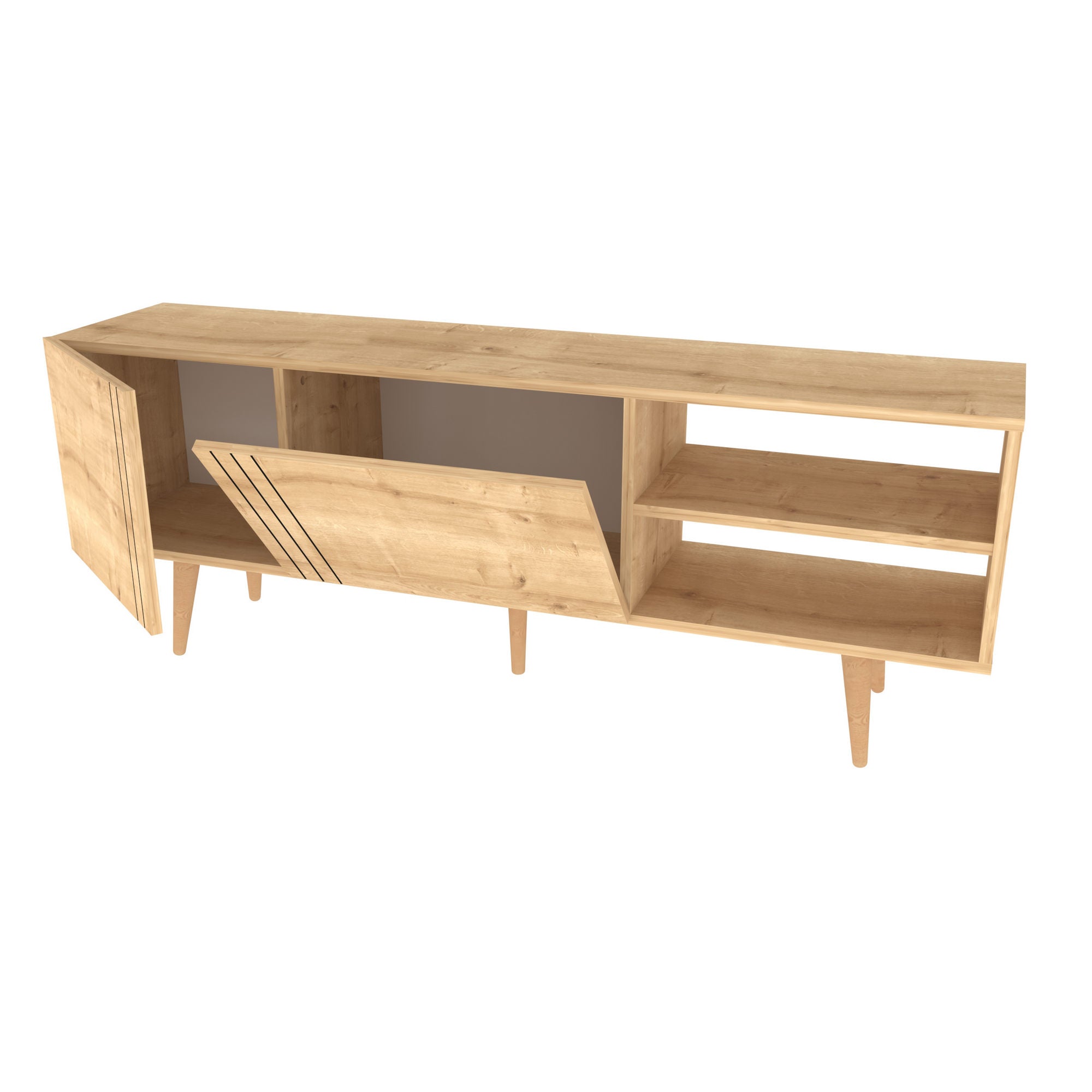 Suporte de TV Safira, 160 cm x 35 cm x 38,6 cm | Painel de partículas 100% revestido em melamina, 18 mm de espessura | Elegante e funcional para salas de estar modernas
