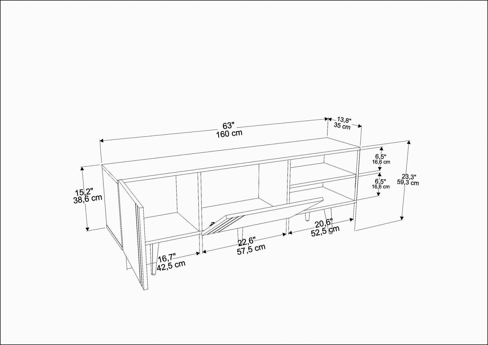Suporte de TV Safira, 160 cm x 35 cm x 38,6 cm | Painel de partículas 100% revestido em melamina, 18 mm de espessura | Elegante e funcional para salas de estar modernas