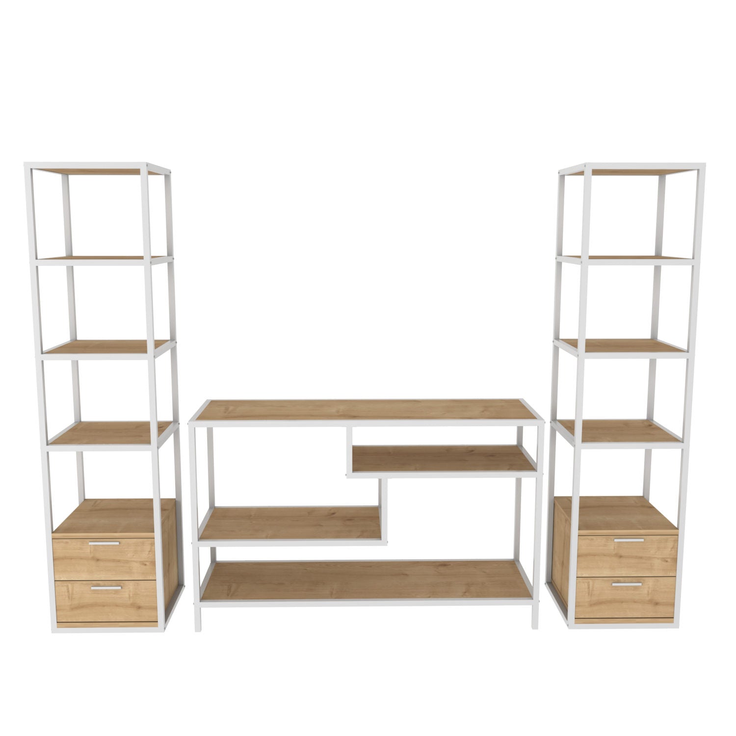 Móvel de TV escandinavo, branco e carvalho, 198 x 39 x 160 cm | Painel de partículas 100% revestido em melamina, 18 mm de espessura | Elegante e funcional para salas de estar modernas