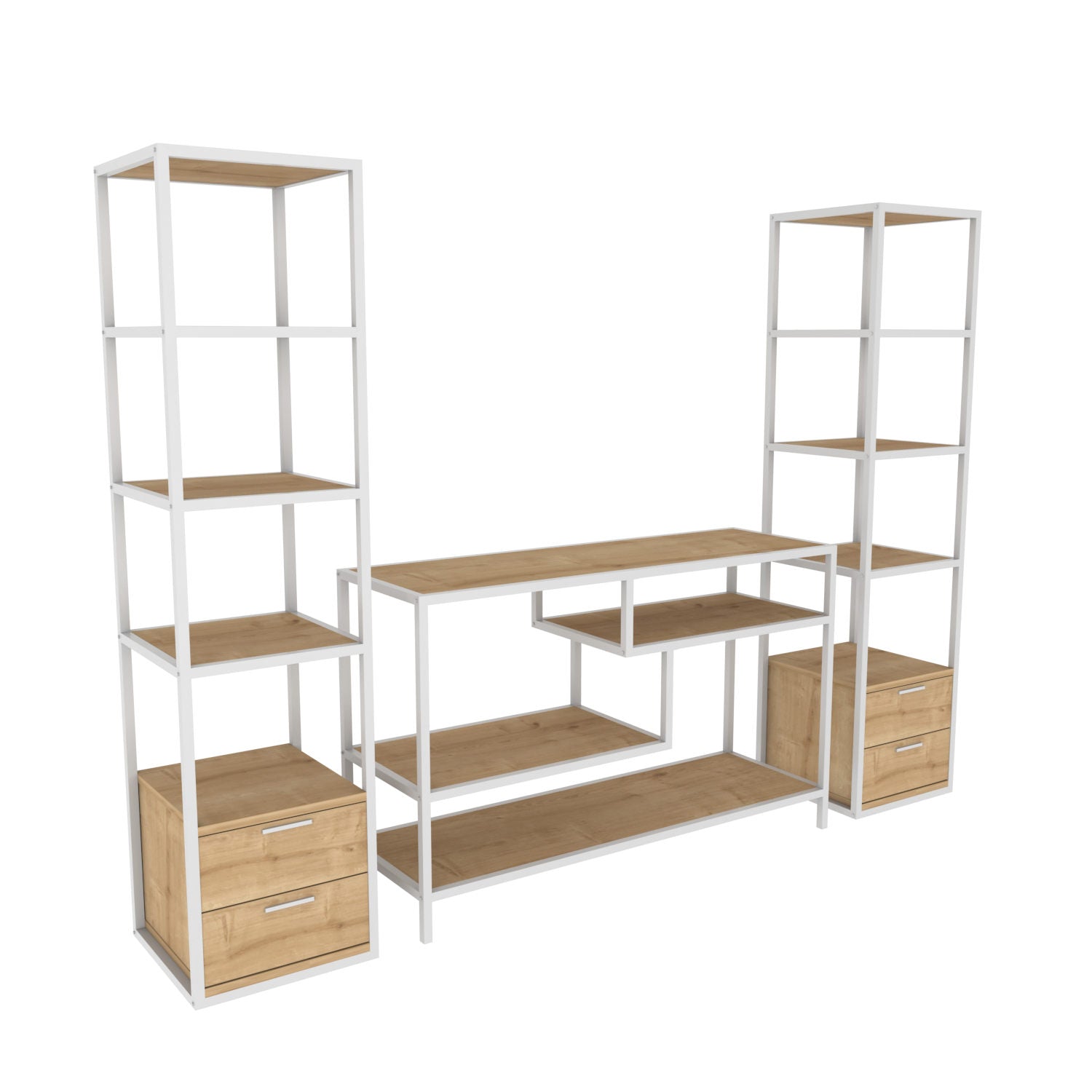 Móvel de TV escandinavo, branco e carvalho, 198 x 39 x 160 cm | Painel de partículas 100% revestido em melamina, 18 mm de espessura | Elegante e funcional para salas de estar modernas