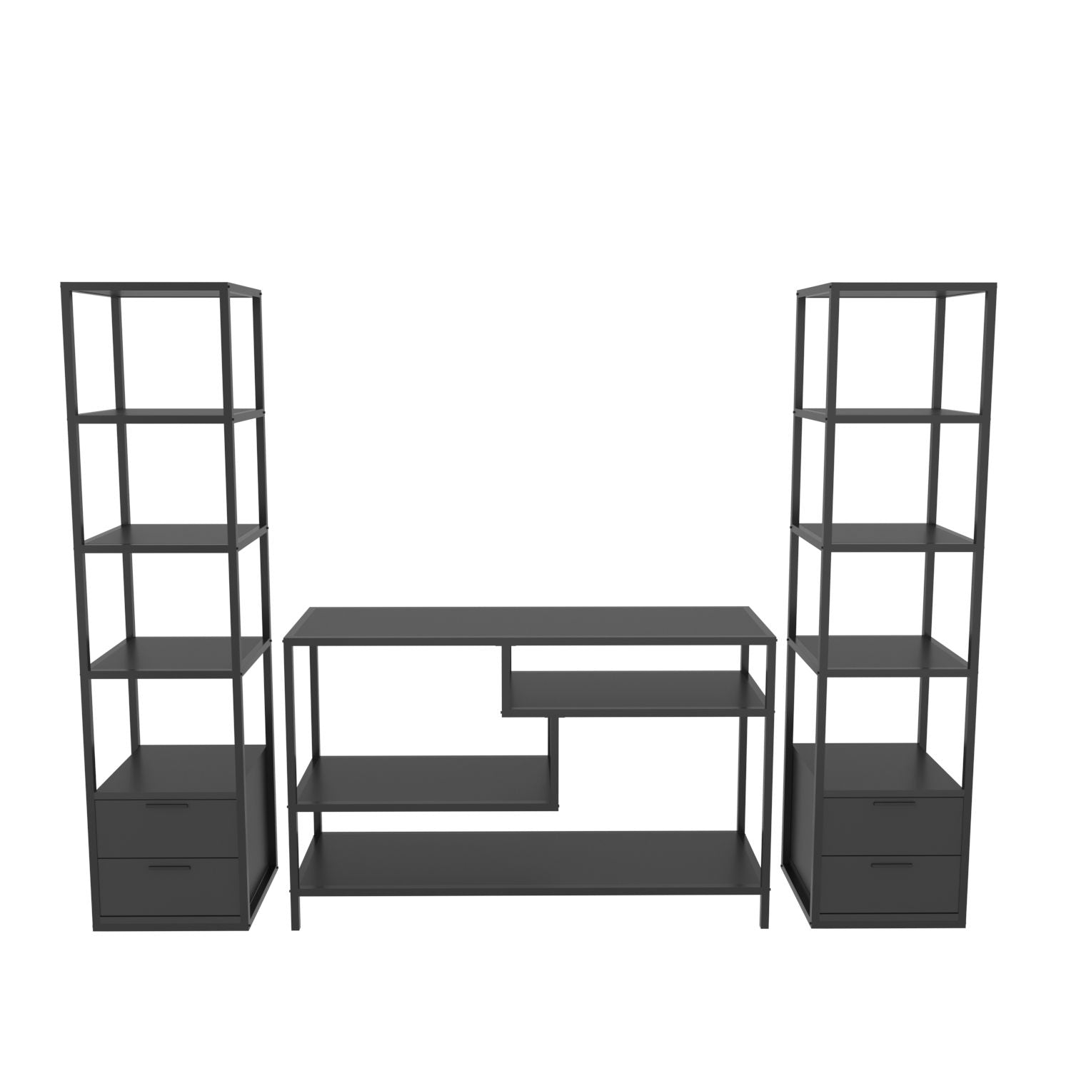 Móvel de TV Industrial, Preto e Antracite, 198 x 39 x 160 cm | Painel de partículas 100% revestido em melamina, 18 mm de espessura | Elegante e funcional para salas de estar modernas