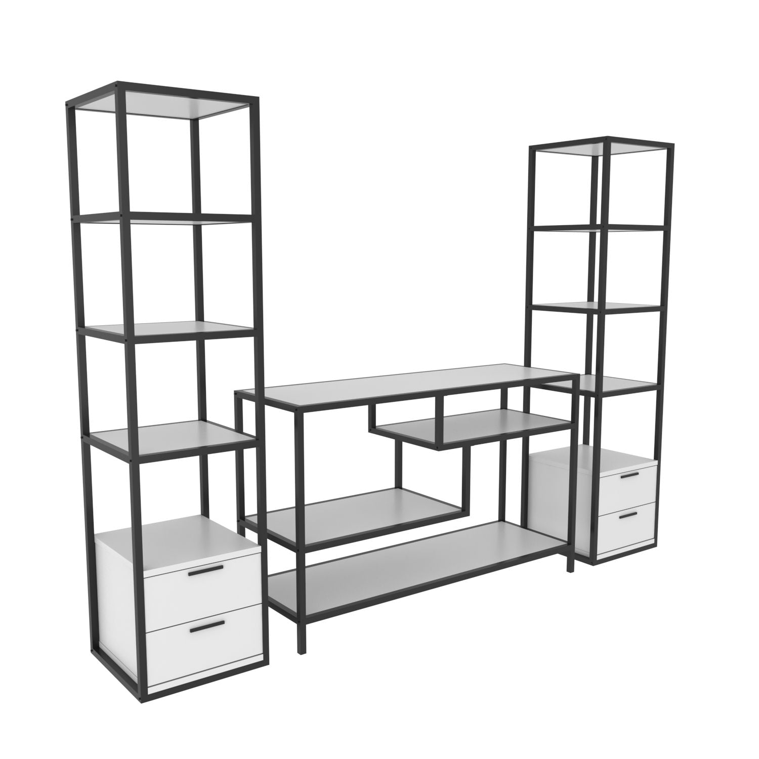 Móvel de TV elegante, preto e branco, 198 x 39 x 160 cm | Painel de partículas 100% revestido em melamina, 18 mm de espessura | Design moderno para salas de estar e espaços de entretenimento