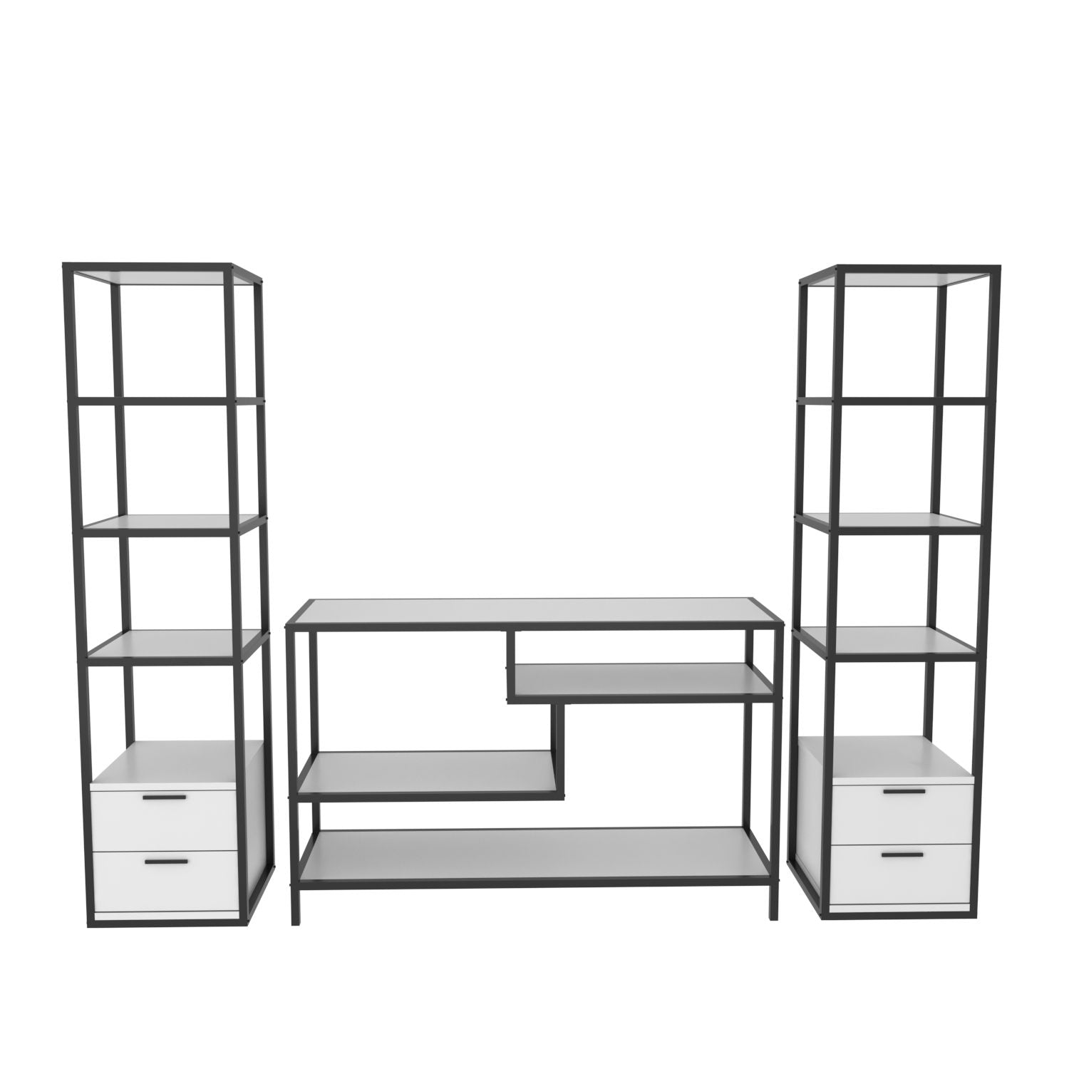 Móvel de TV elegante, preto e branco, 198 x 39 x 160 cm | Painel de partículas 100% revestido em melamina, 18 mm de espessura | Design moderno para salas de estar e espaços de entretenimento