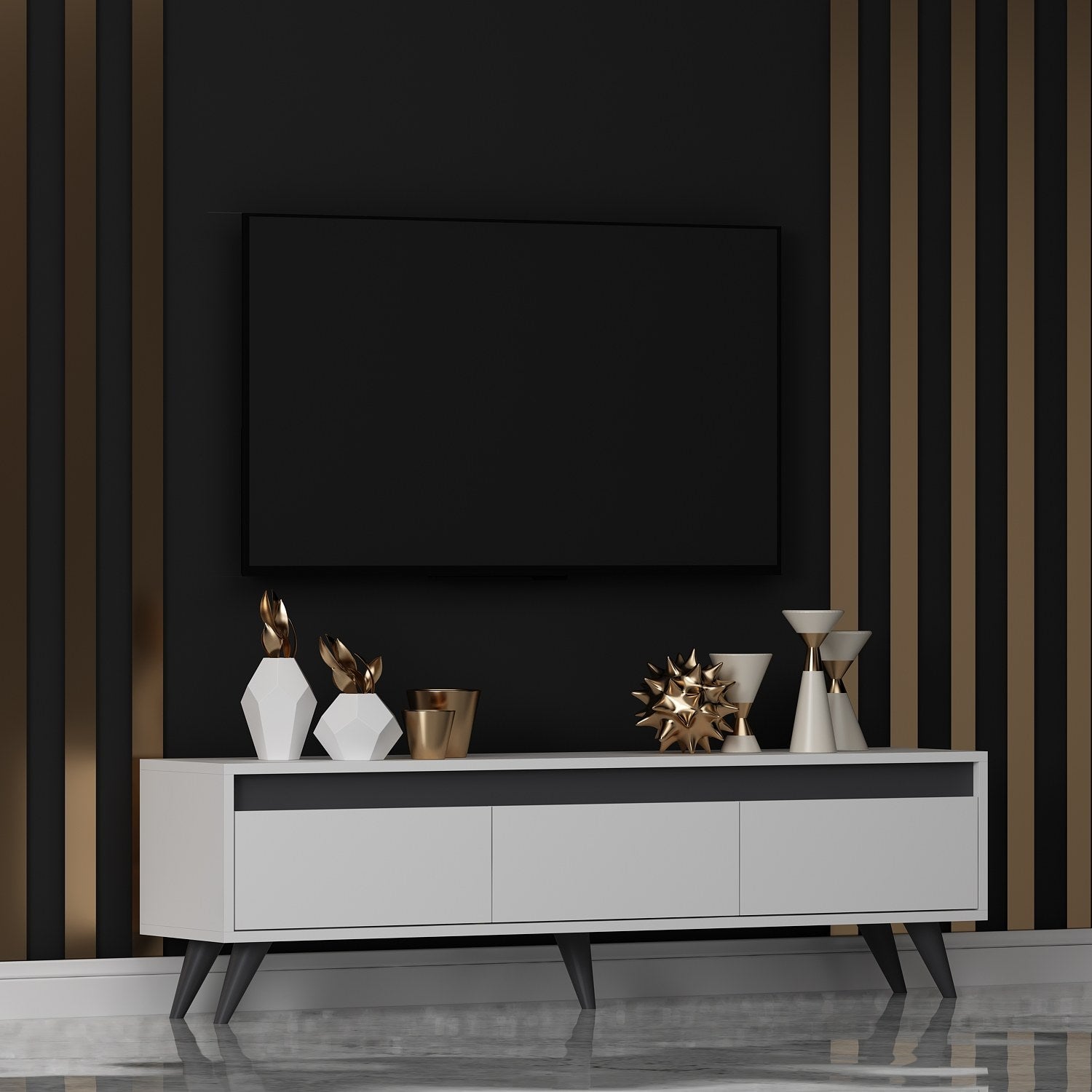 Móvel de TV – 150 cm x 30 cm x 45 cm – Branco – Aglomerado com revestimento de melamina