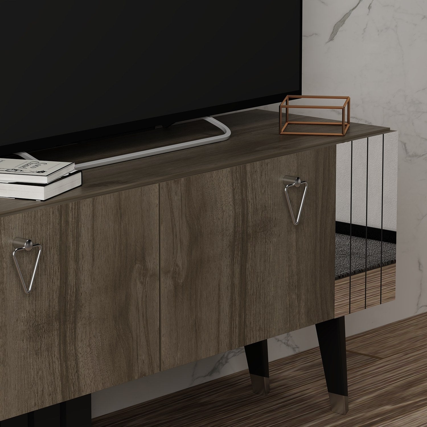 Móvel de TV – 120cm x 30cm x 50cm – Cor noz escura – MDF revestido com melamina