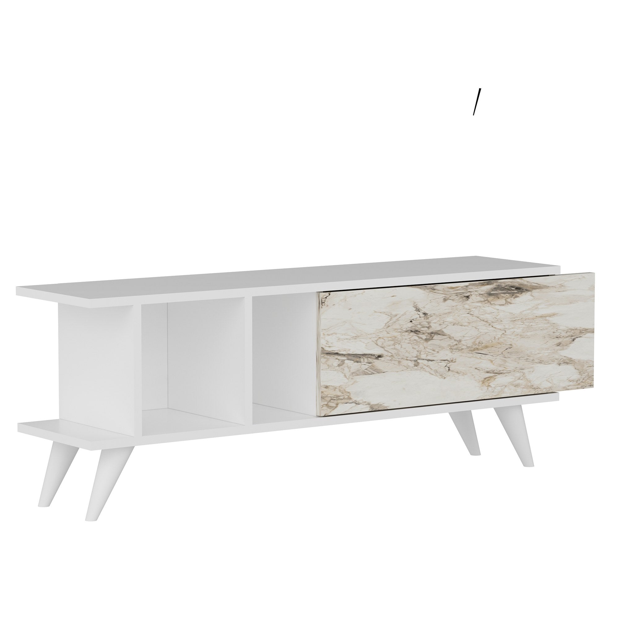 Móvel de TV – 120 cm x 30 cm x 45 cm – Branco e Mármore – MDF