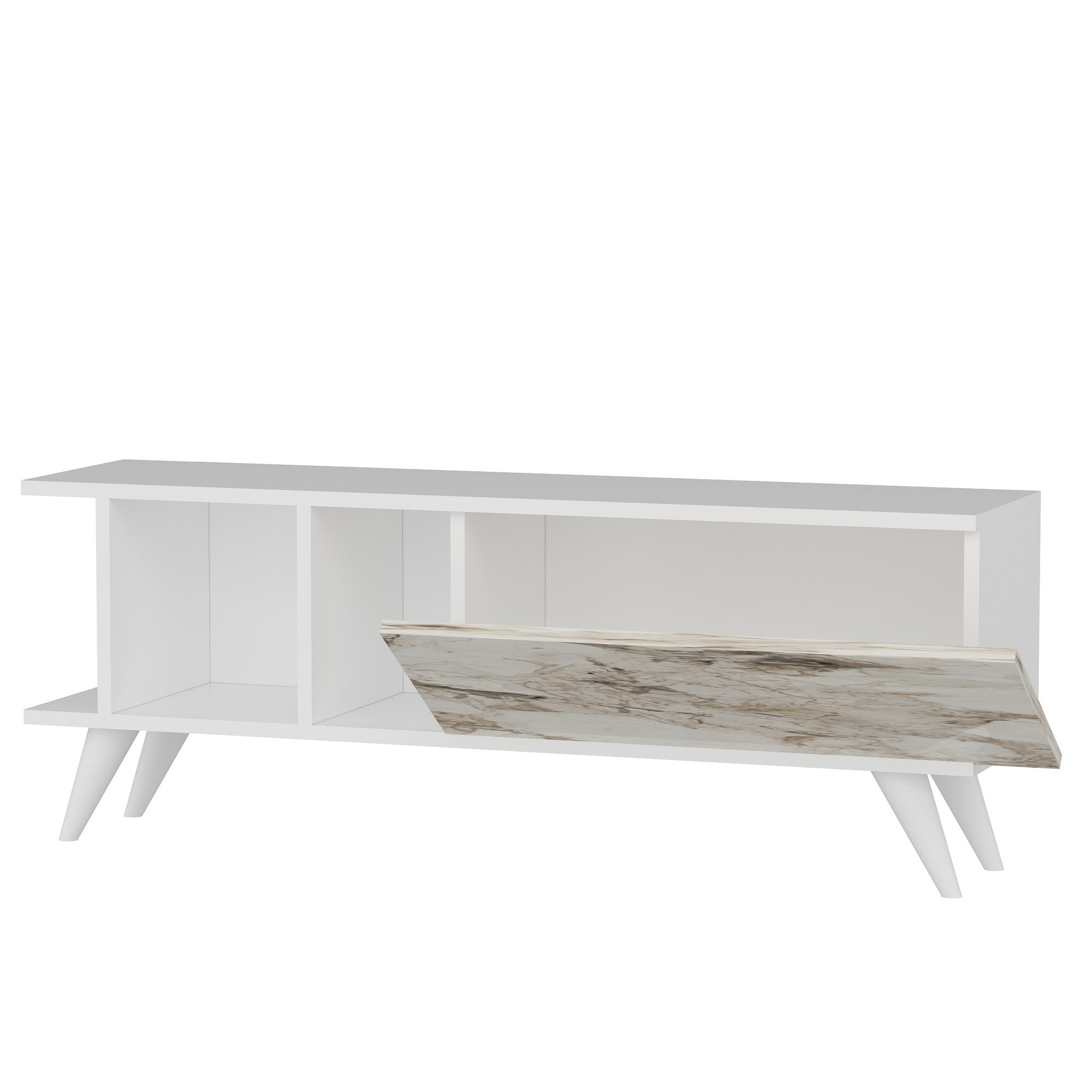 Móvel de TV – 120 cm x 30 cm x 45 cm – Branco e Mármore – MDF