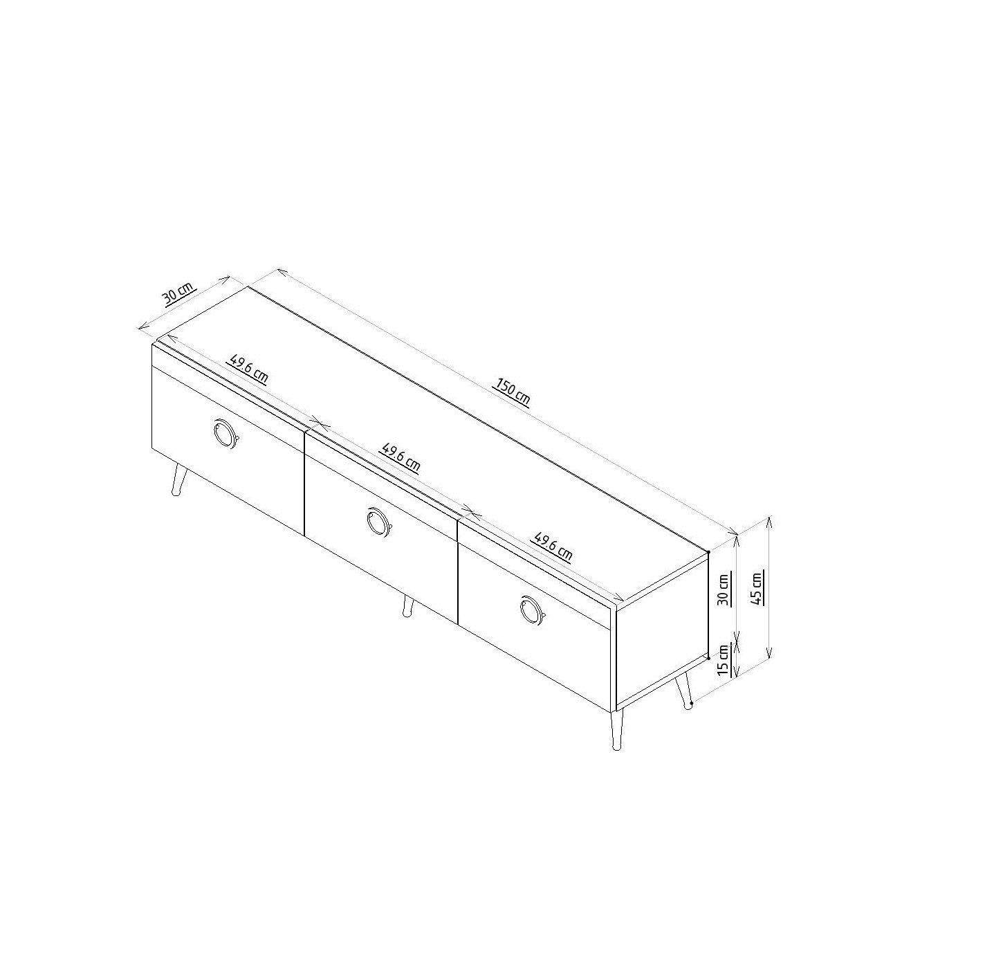Móvel de TV – 150cm x 30cm x 45cm – Nogueira – Painel de partículas com revestimento em melamina