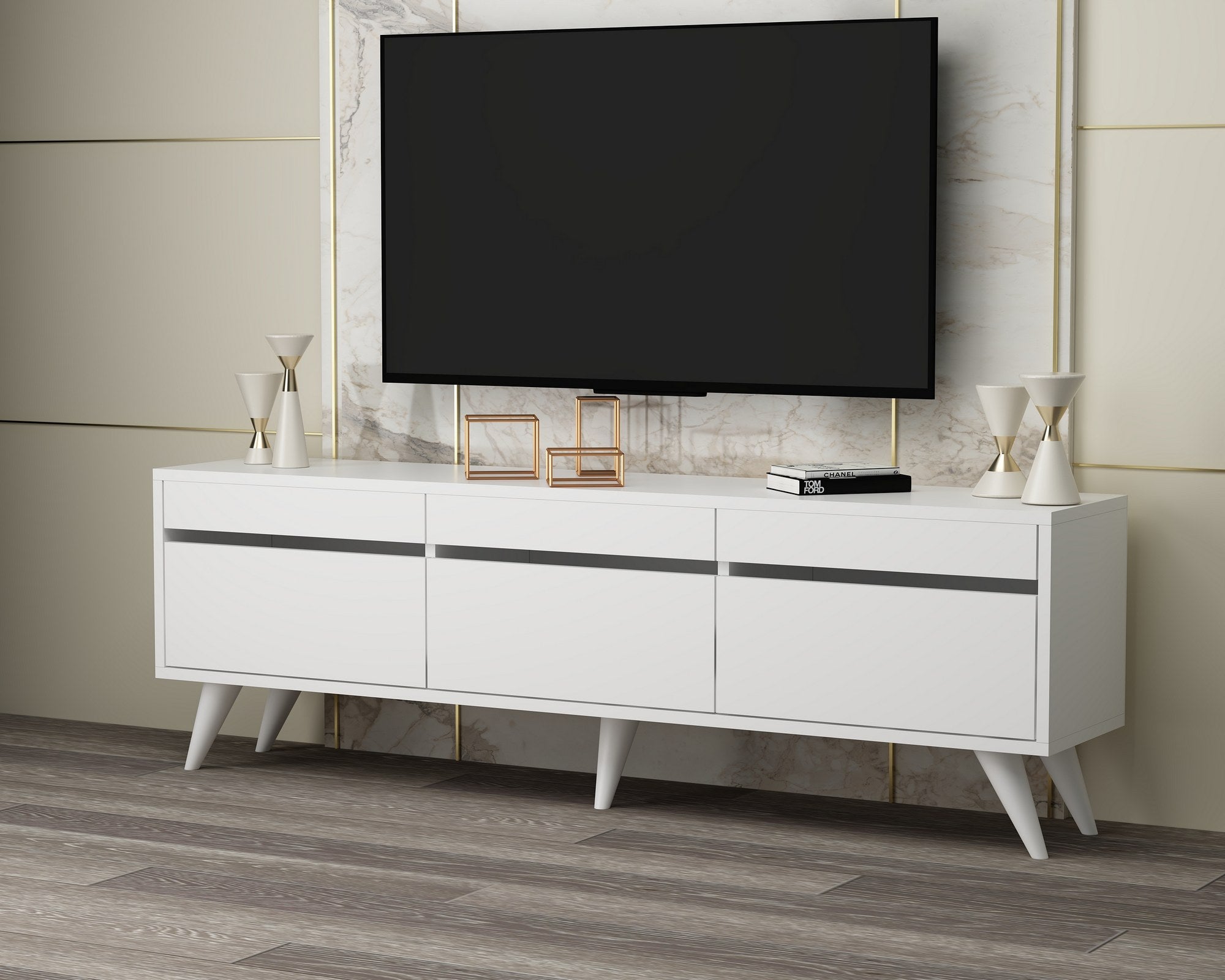 Móvel de TV – 150 cm x 30 cm x 48 cm – Branco – MDF