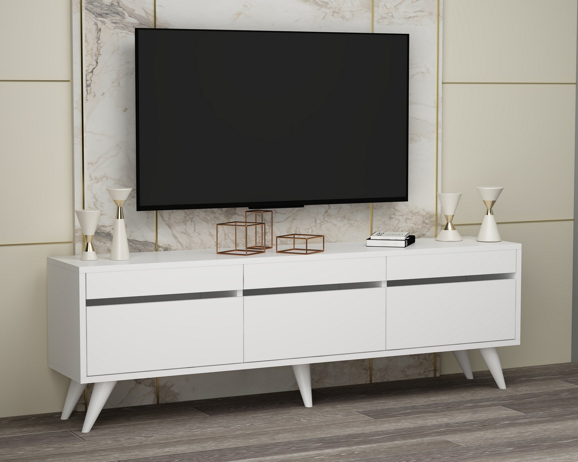 Móvel de TV – 150 cm x 30 cm x 48 cm – Branco – MDF