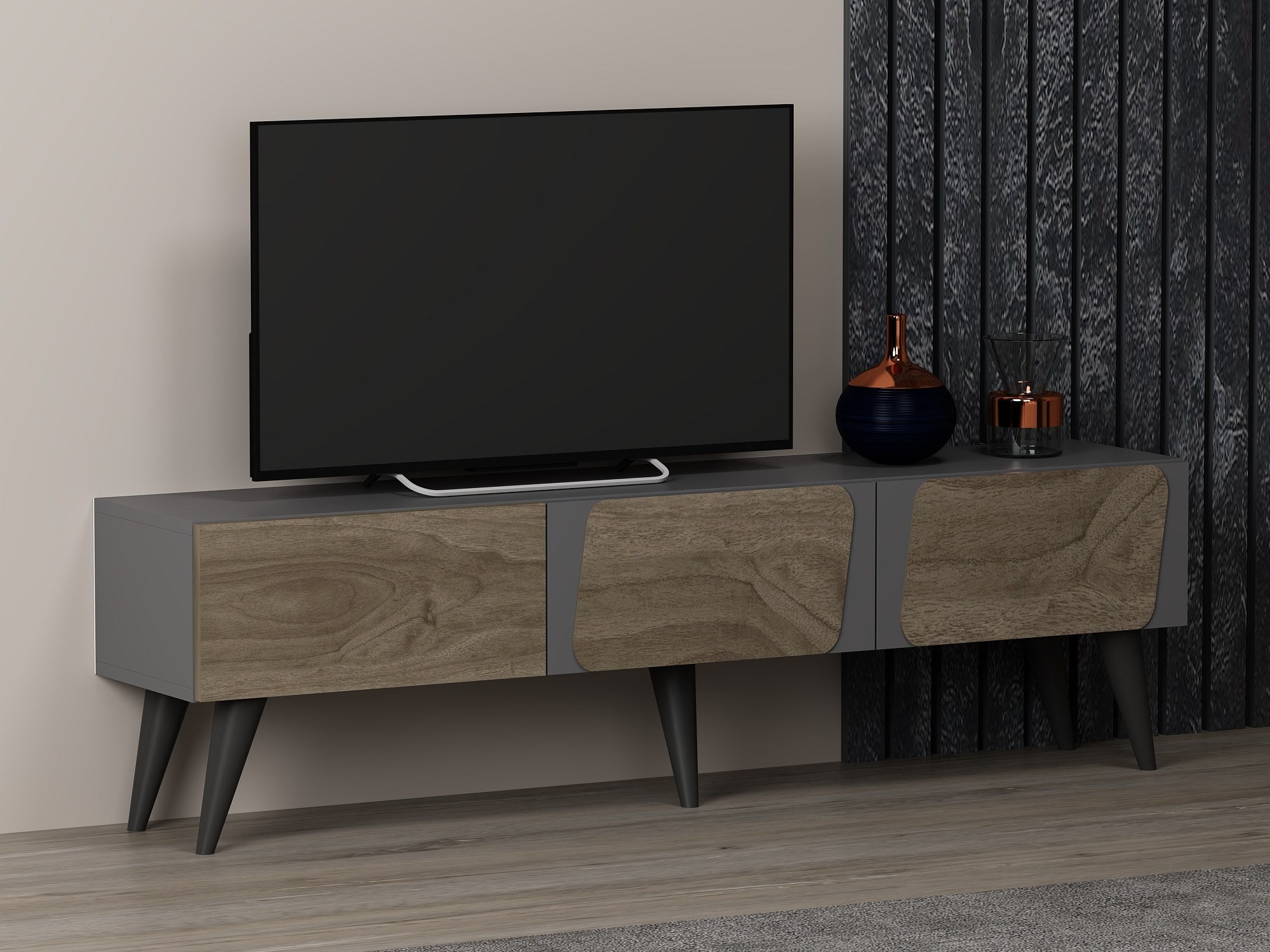 Móvel de TV – 150cmx30cmx43cm – Antracite e Nogueira – MDF