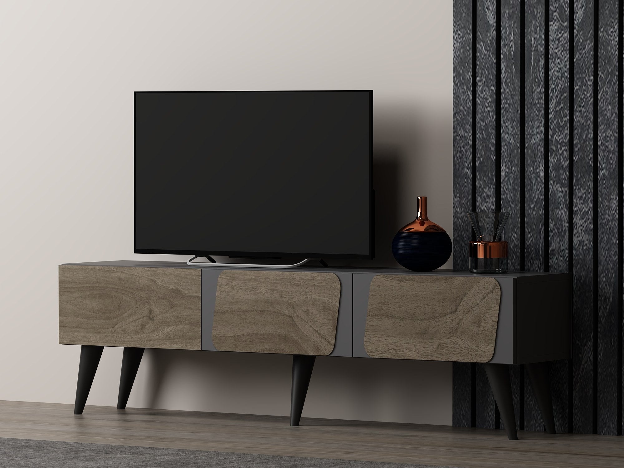 Móvel de TV – 150cmx30cmx43cm – Antracite e Nogueira – MDF