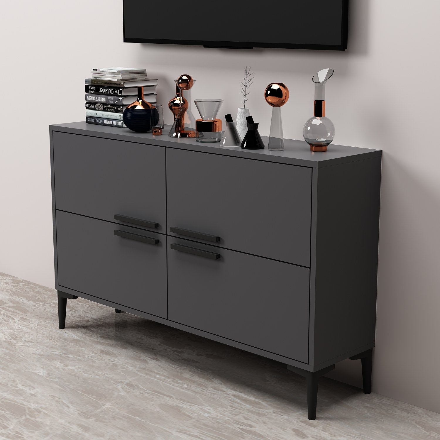 Móvel de TV – 120 cm x 75 cm x 30 cm – Antracite – MDF revestido de melamina