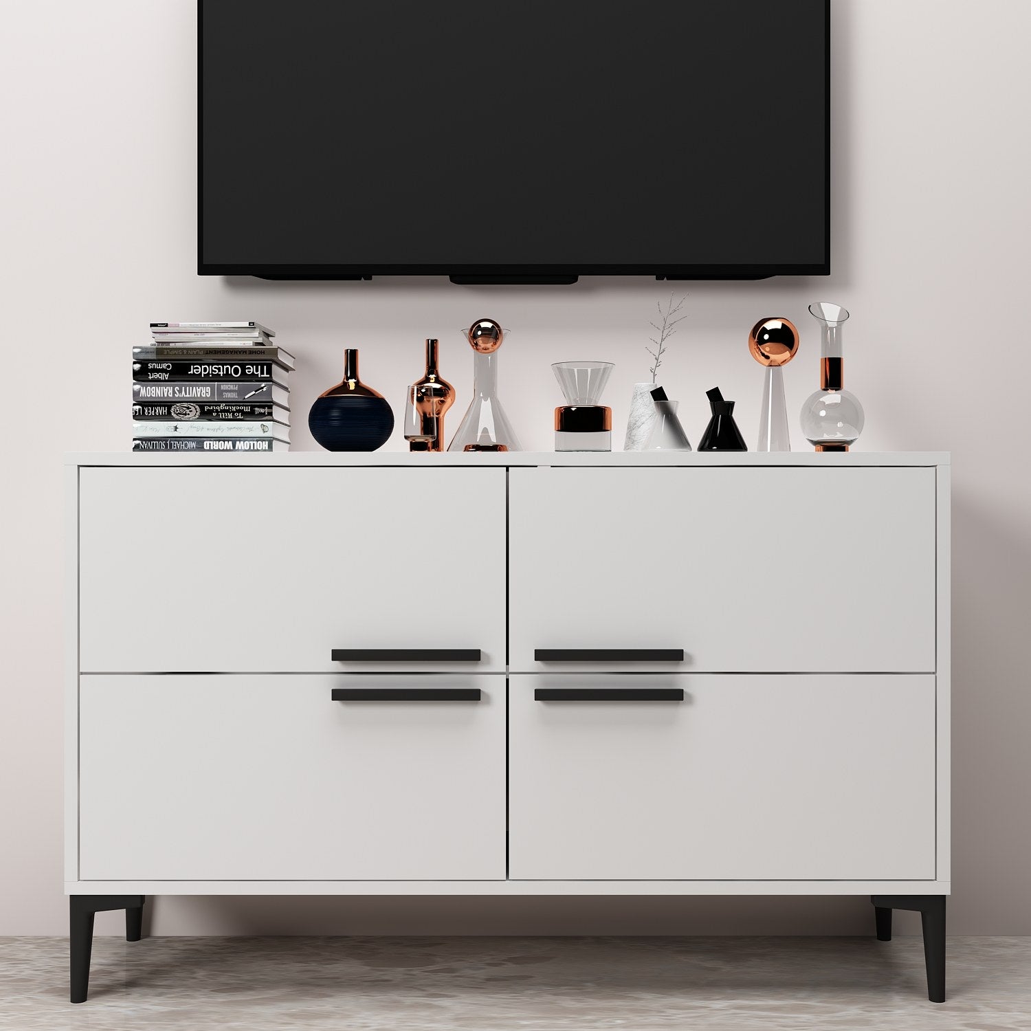 Móvel de TV – 120cm x 30cm – Branco – Painel de partículas revestido de melamina