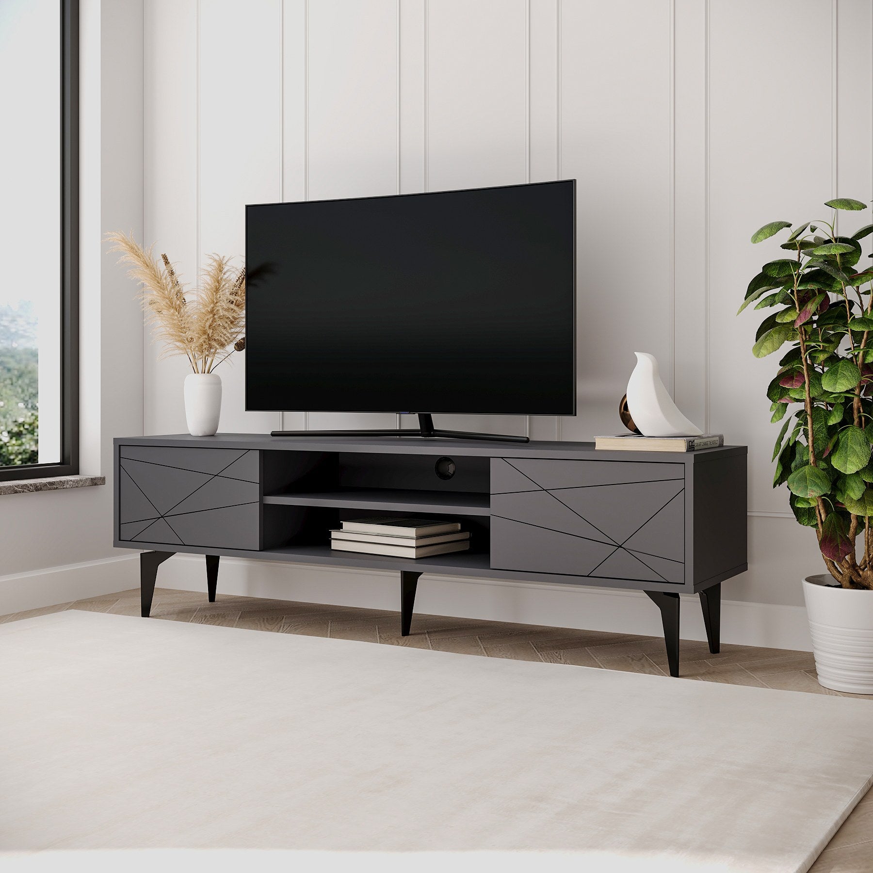 Móvel de TV – 160cm x 48,2cm x 29,6cm – Antracite – Aglomerado
