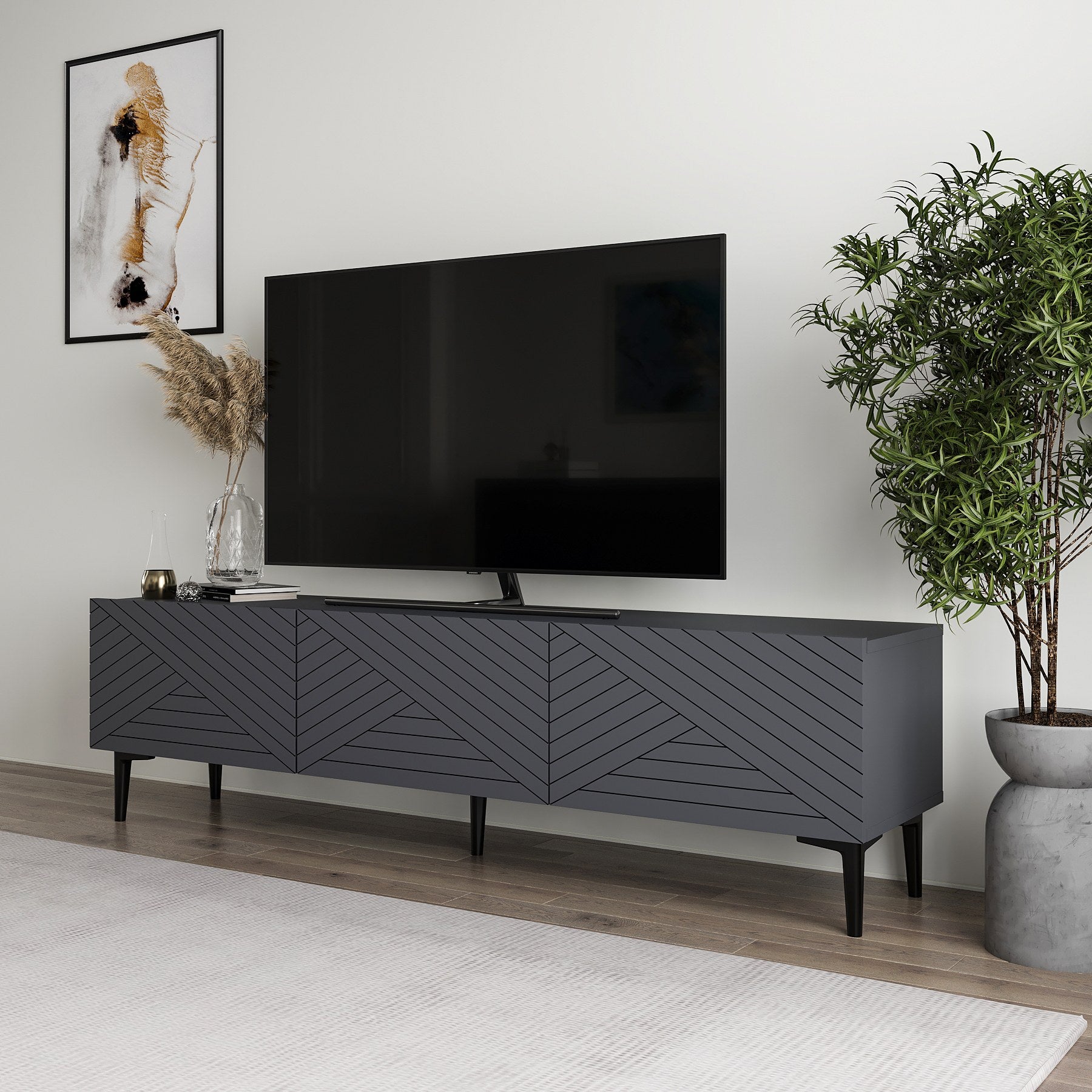 Móvel de TV – 160 cm x 44,1 cm x 31,4 cm – Antracite – Painéis de partículas revestidos a melamina