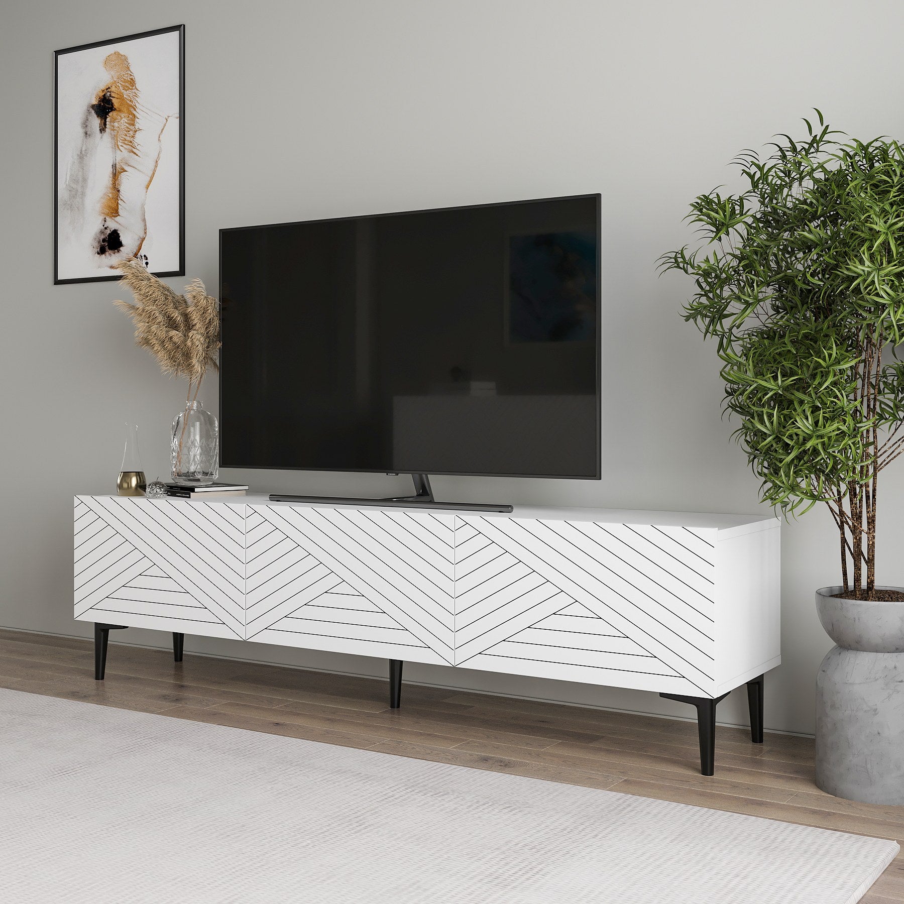 Móvel de TV – 160cm x 44.1cm x 31.4cm – Branco – Painel de Partículas Revestido a Melamina