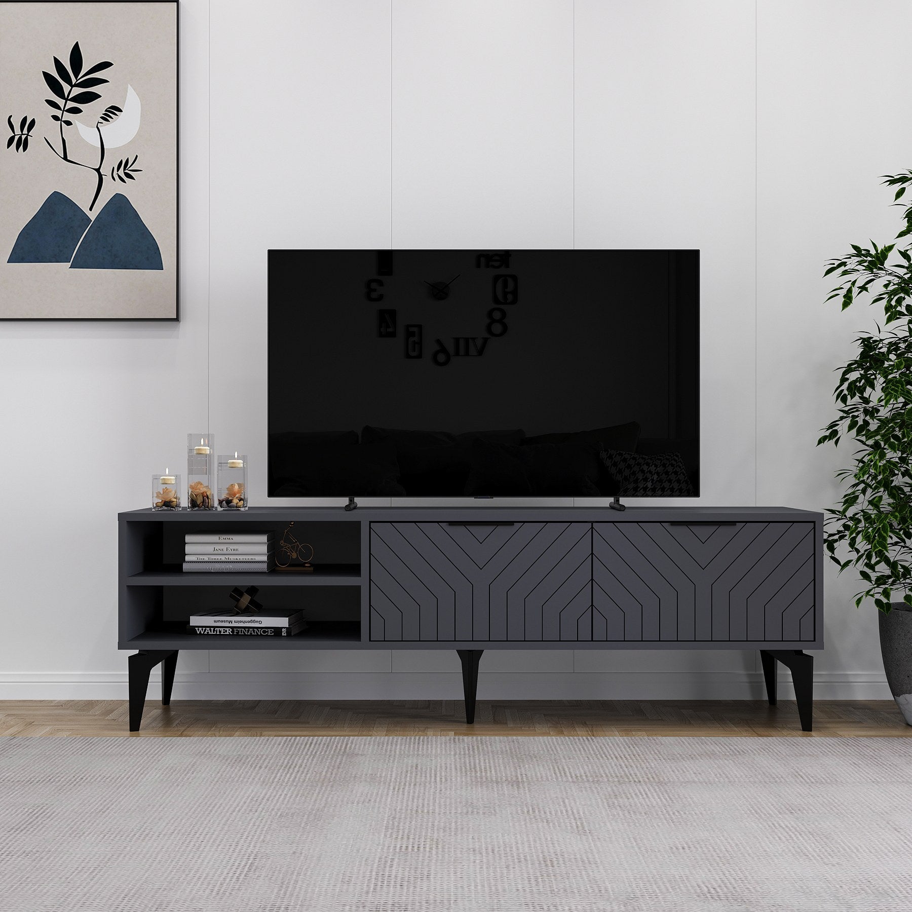 Móvel de TV – 160 cm – Antracite – Painel de partículas revestido a melamina
