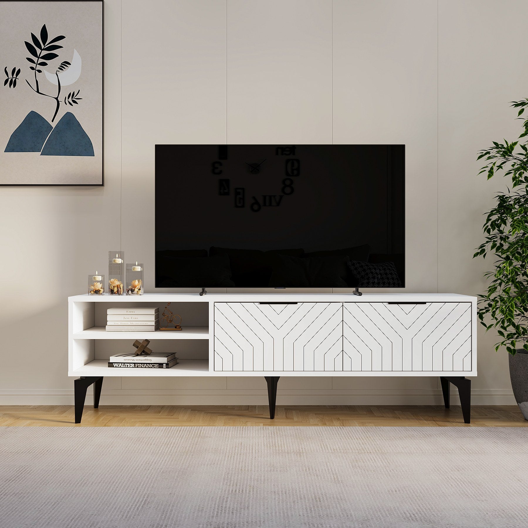 Móvel de TV – 160 cm – Branco – Painel de partículas revestido a melamina