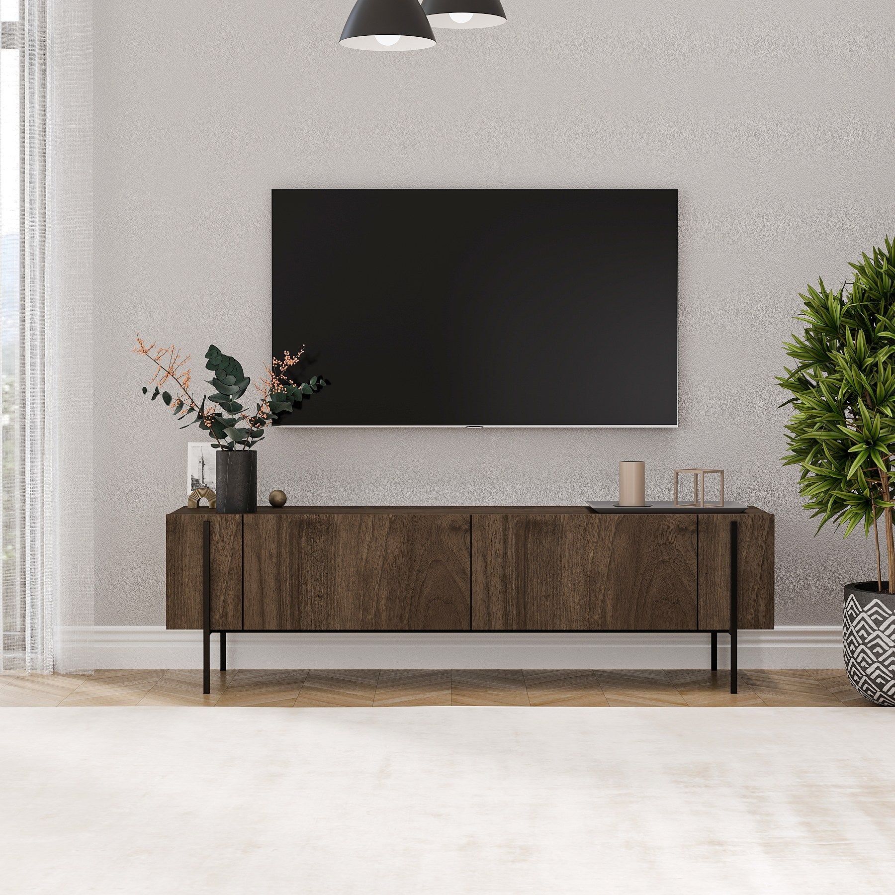 Móvel de TV em nogueira – 160 cm – 18 mm – painel de partículas revestido a melamina