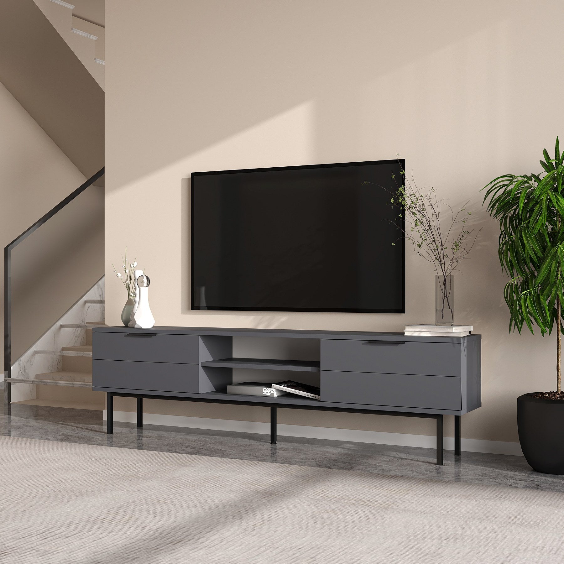 Móvel de TV – 180cm x 50cm x 29.6cm – Antracite – Melamina
