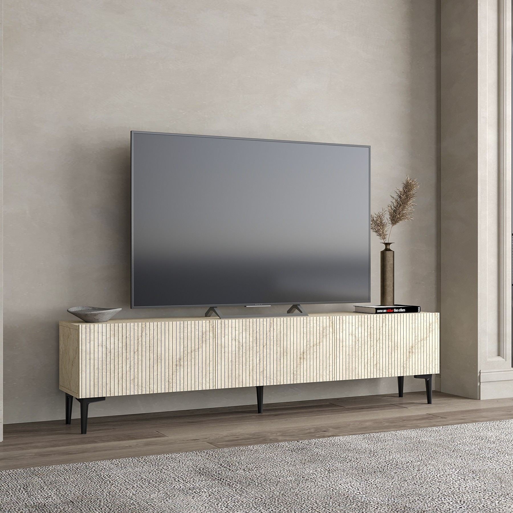 Móvel de TV – 180 cm x 45 cm x 31,4 cm – Travertino – MDF com melamina