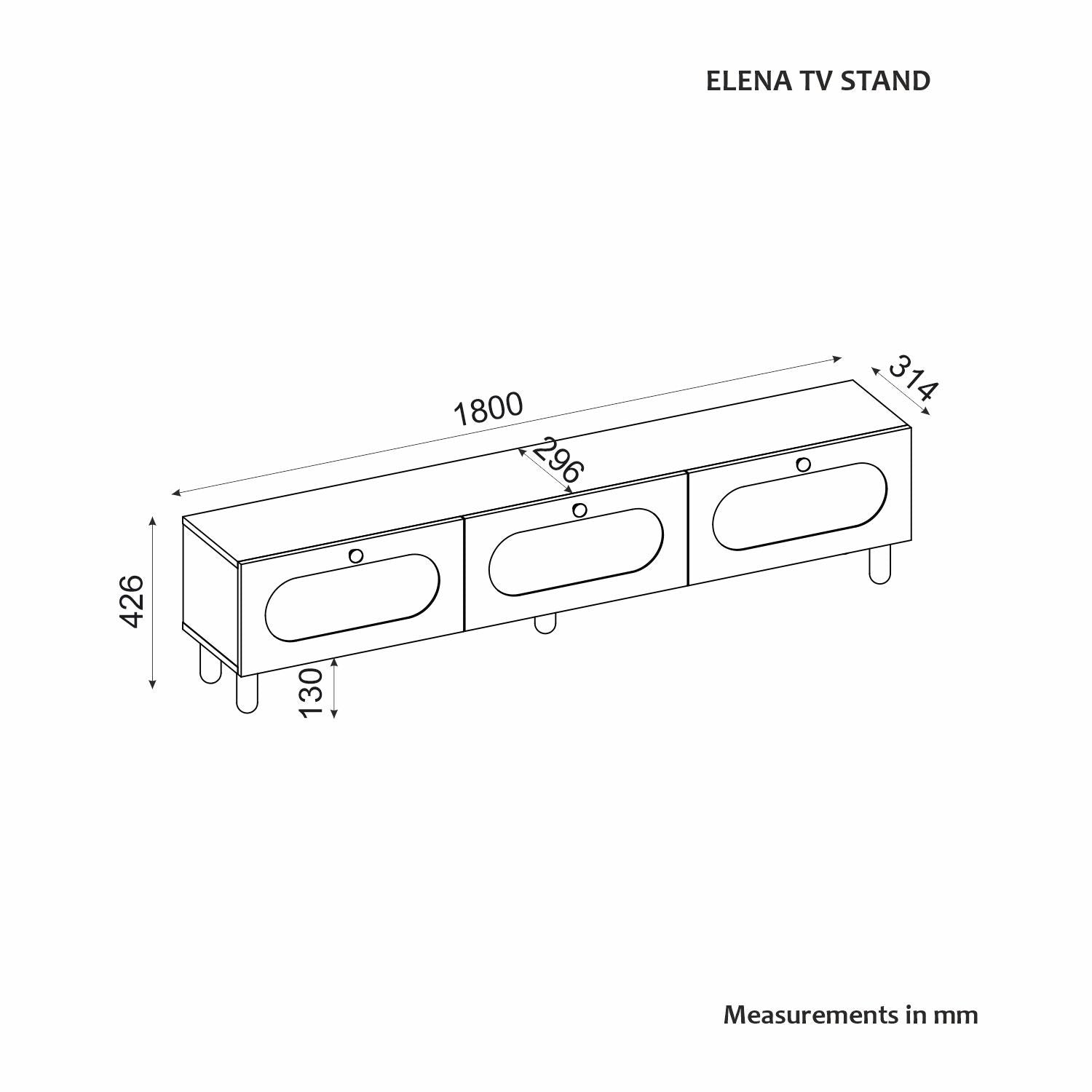 Móvel de TV – 180 cm x 42,6 cm x 31,4 cm – Branco – MDF