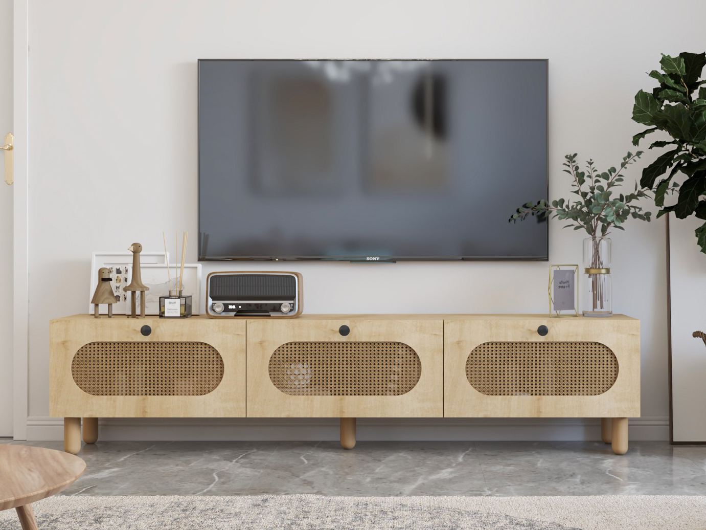 Móvel de TV – 180cm – Carvalho Safira e Rattan – MDF