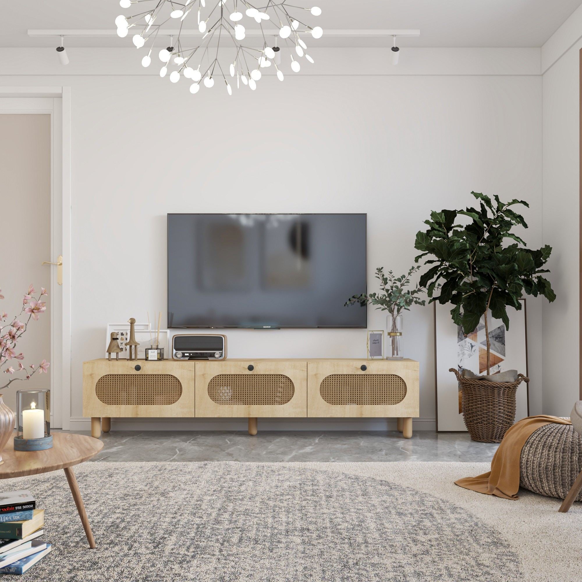 Móvel de TV – 180cm – Carvalho Safira e Rattan – MDF