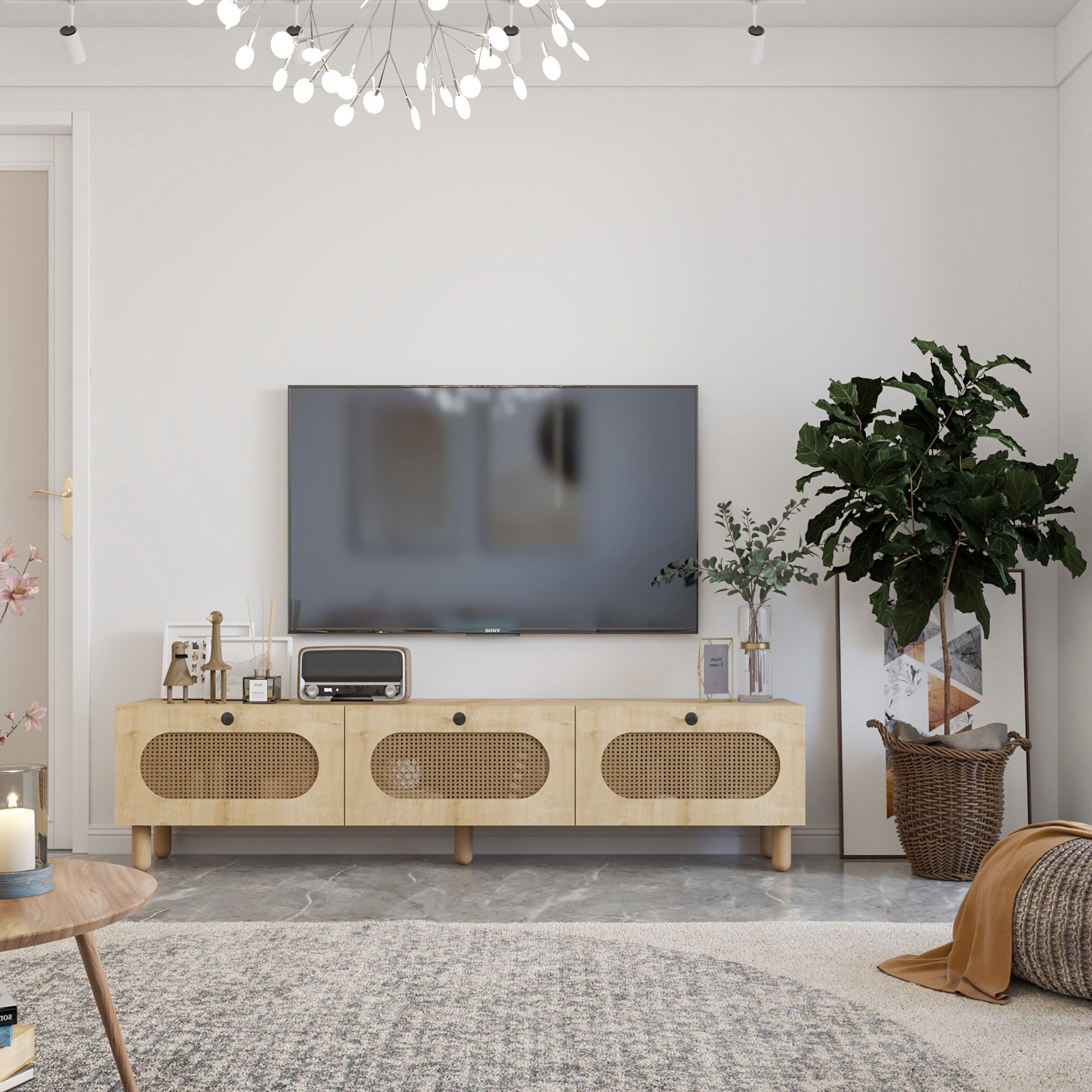 Móvel de TV – 180cm – Carvalho Safira e Rattan – MDF