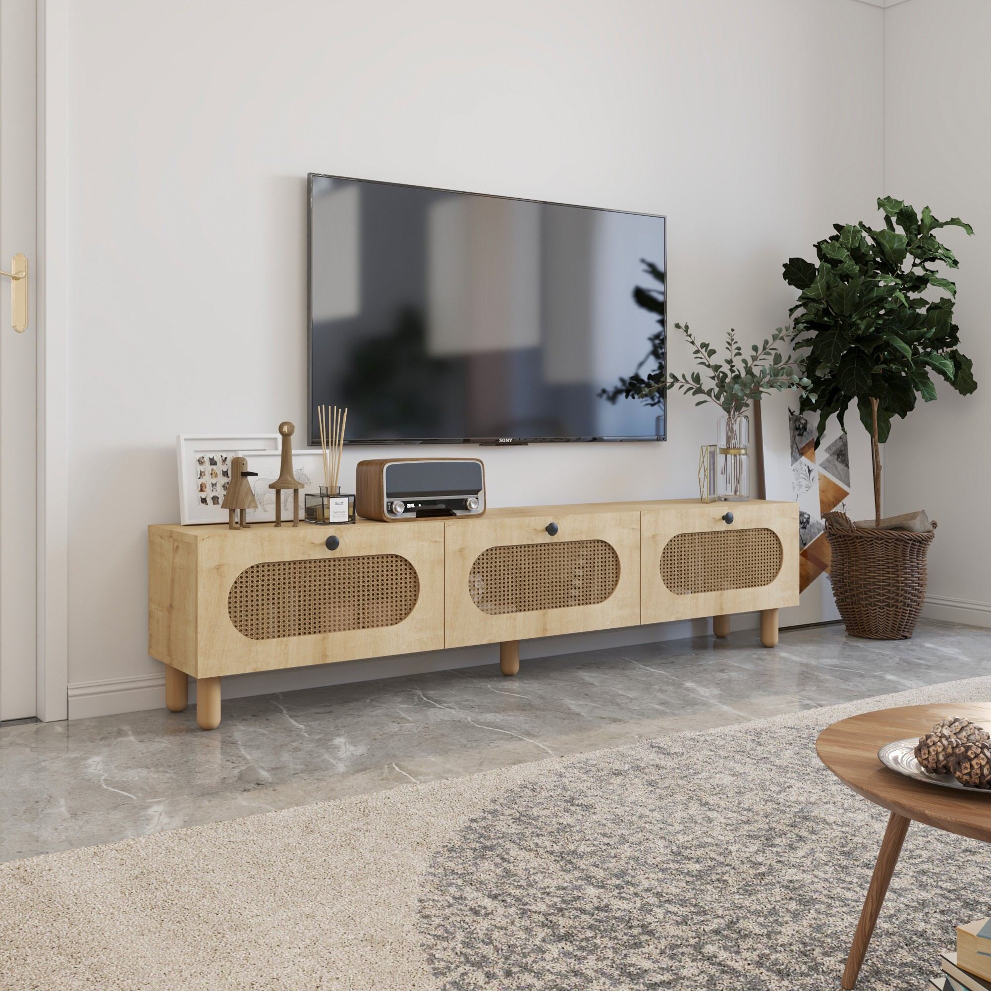 Móvel de TV – 180cm – Carvalho Safira e Rattan – MDF