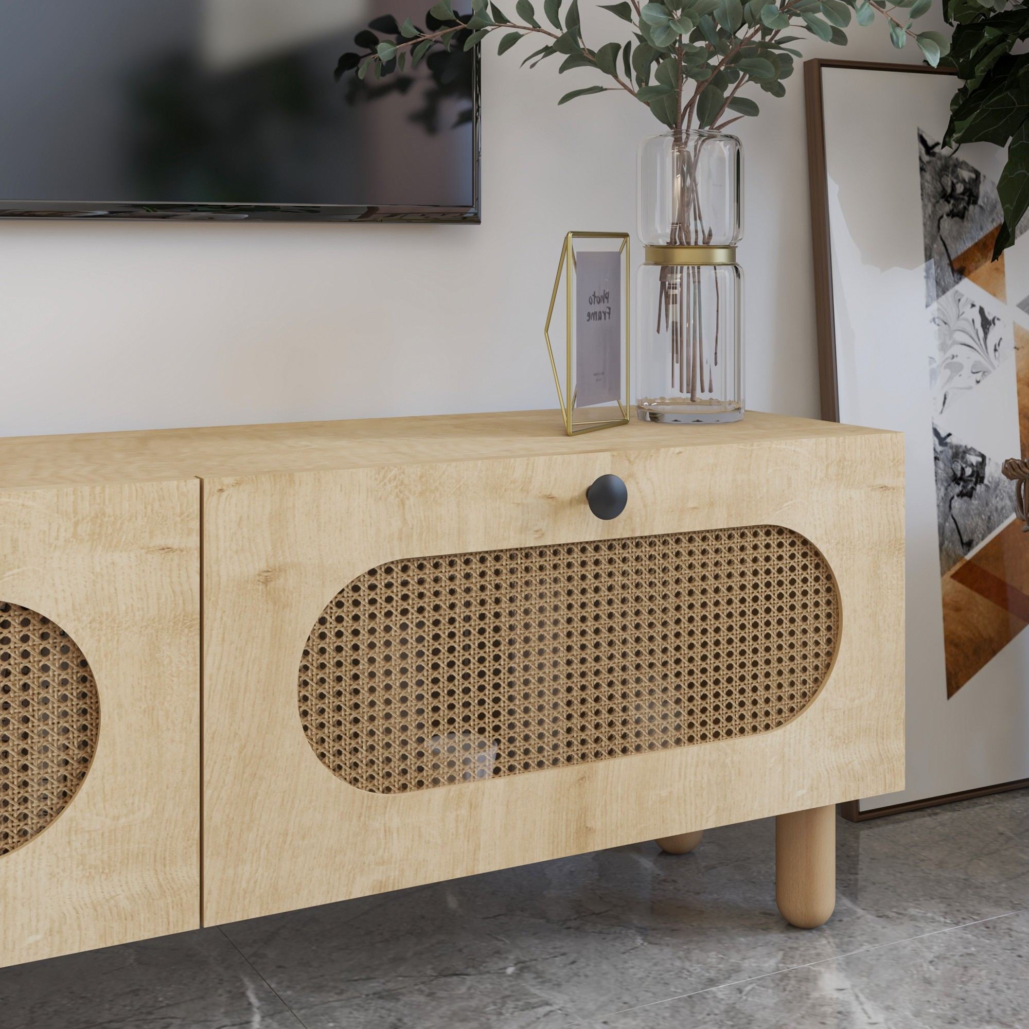 Móvel de TV – 180cm – Carvalho Safira e Rattan – MDF