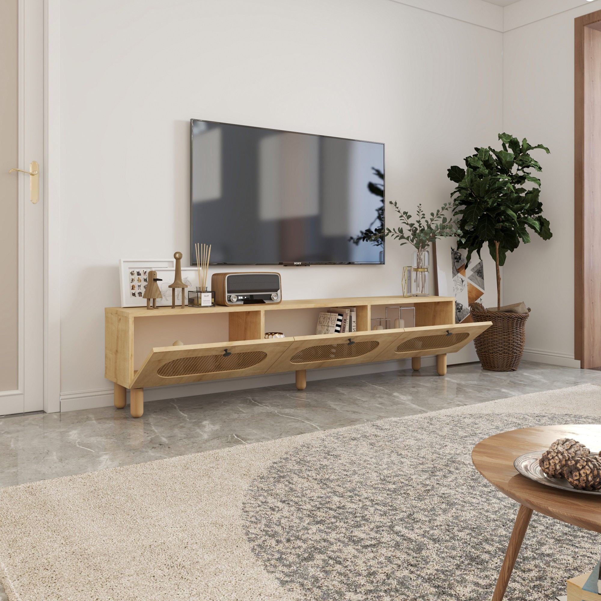 Móvel de TV – 180cm – Carvalho Safira e Rattan – MDF