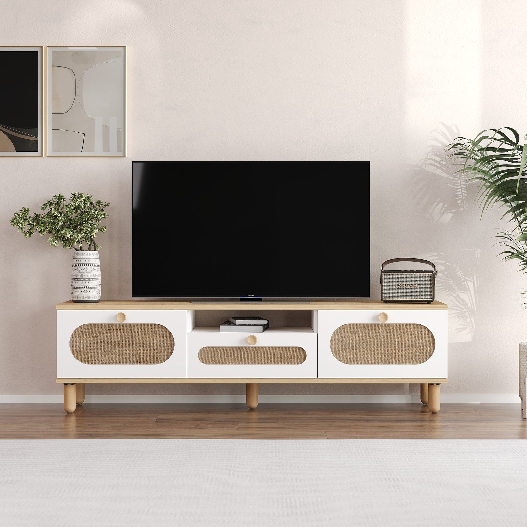 Móvel de TV – 150 cm x 43 cm x 30 cm – Carvalho Safira e Branco – MDF