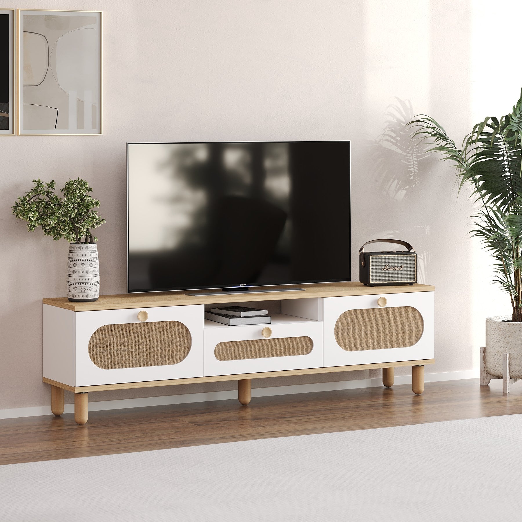 Móvel de TV – 150 cm x 43 cm x 30 cm – Carvalho Safira e Branco – MDF