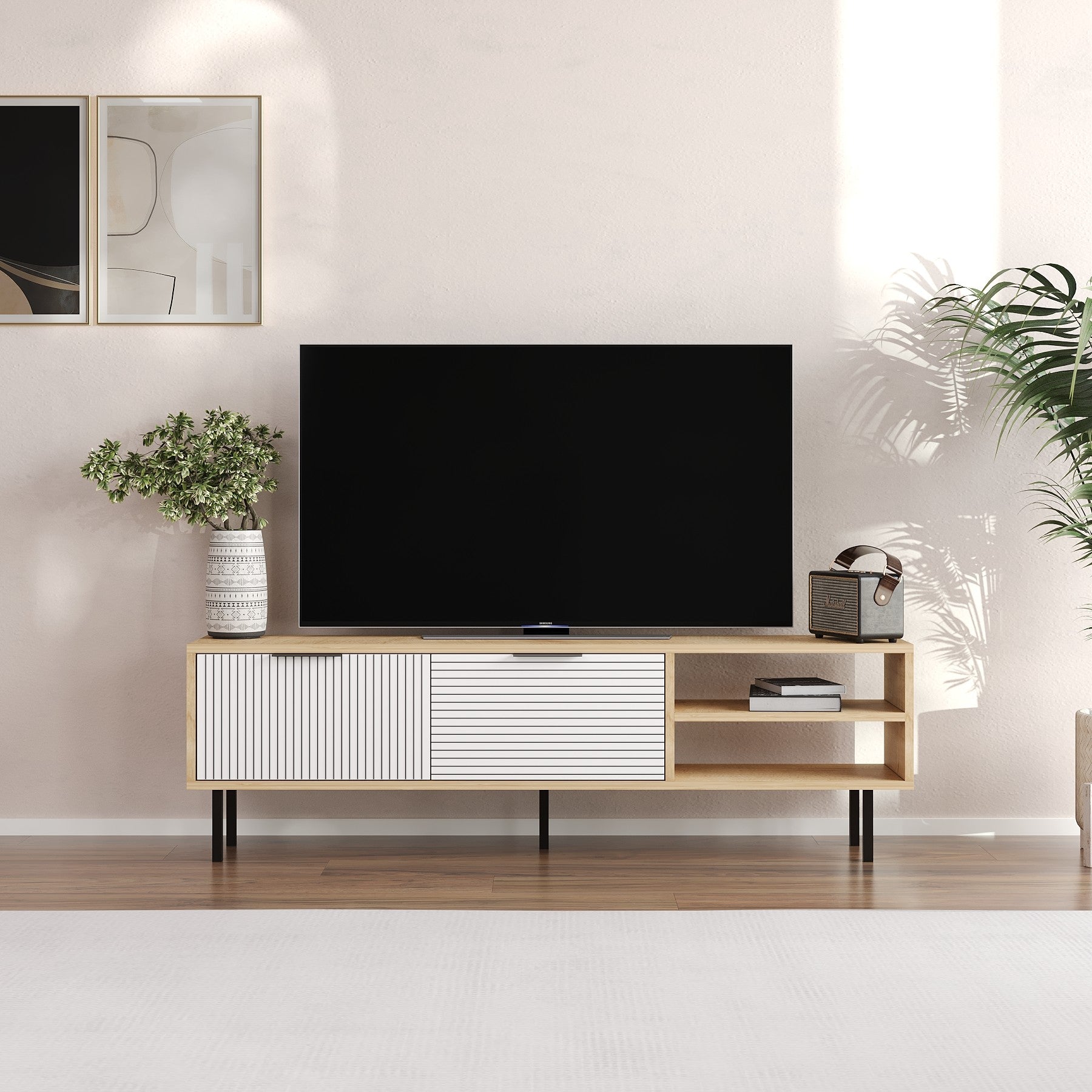 Móvel de TV – 150cm x 45cm x 30cm – Carvalho Safira e Branco – MDF