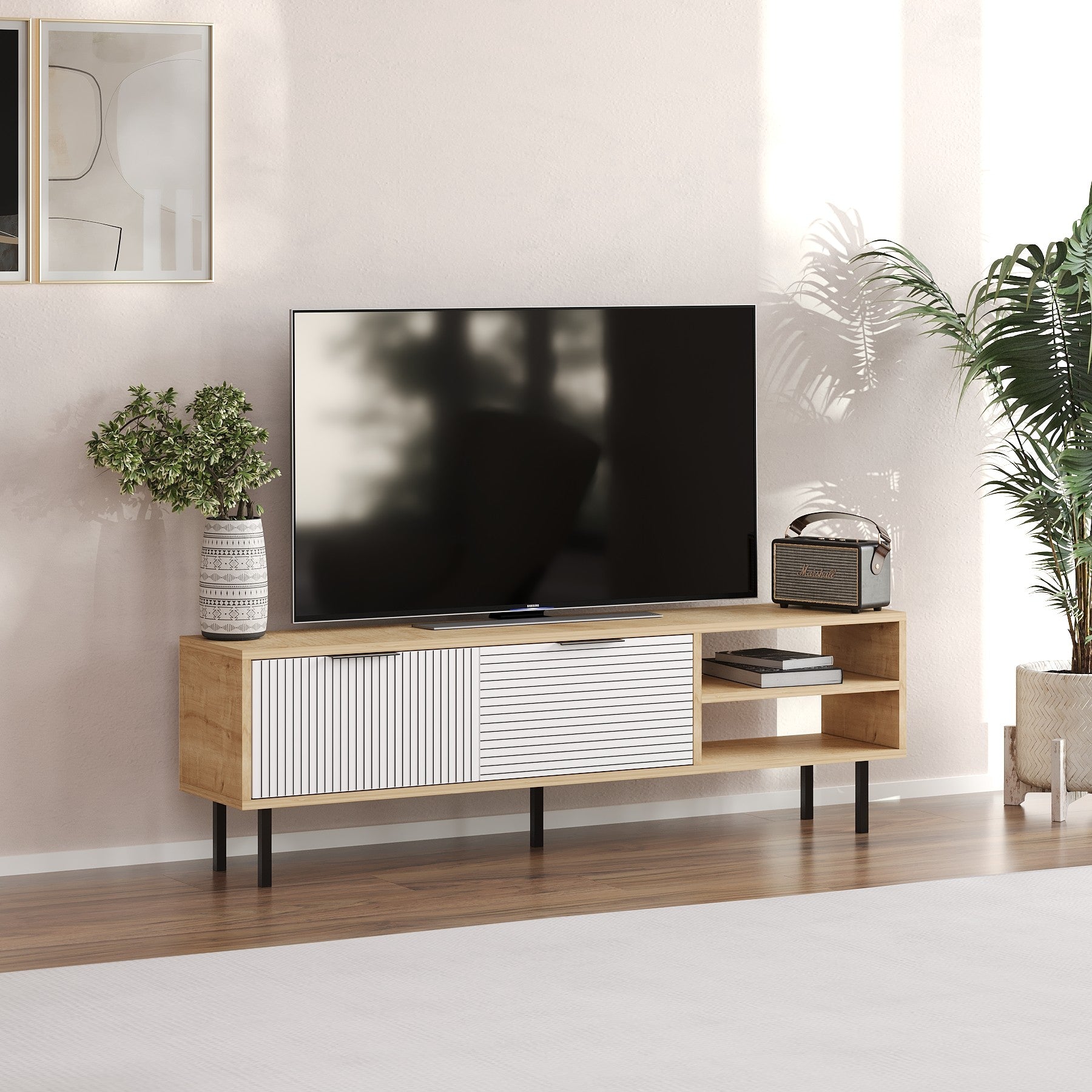 Móvel de TV – 150cm x 45cm x 30cm – Carvalho Safira e Branco – MDF