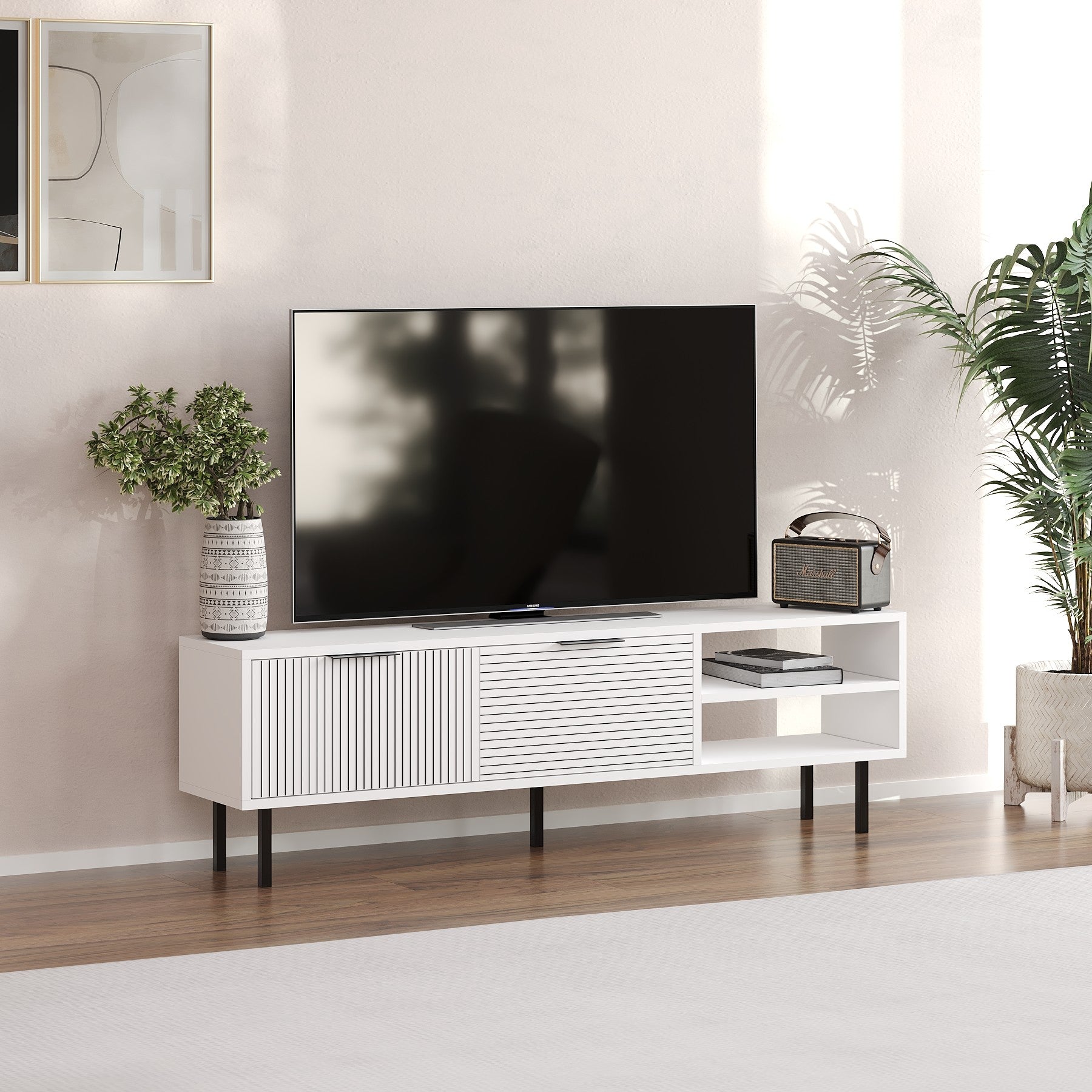 Estante de TV – 150 cm x 45 cm x 30 cm – Branca – Aglomerado revestido de melamina