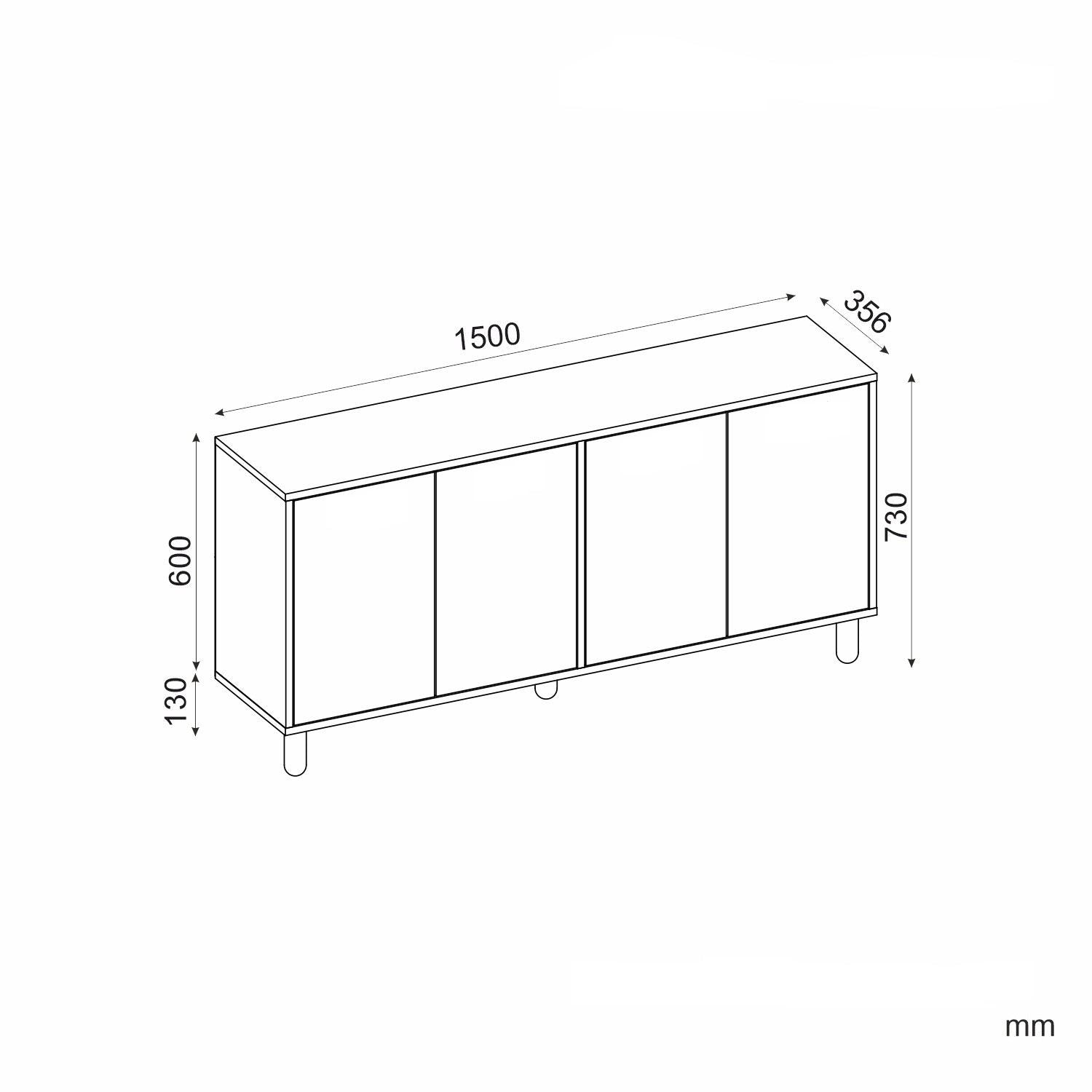 Aparador – 150 cm x 73 cm x 36 cm – Carvalho Safira – Aglomerado revestido de melamina