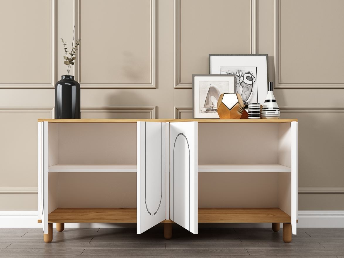 Aparador – 150 cm x 73 cm x 36 cm – Carvalho Safira e Branco – Aglomerado