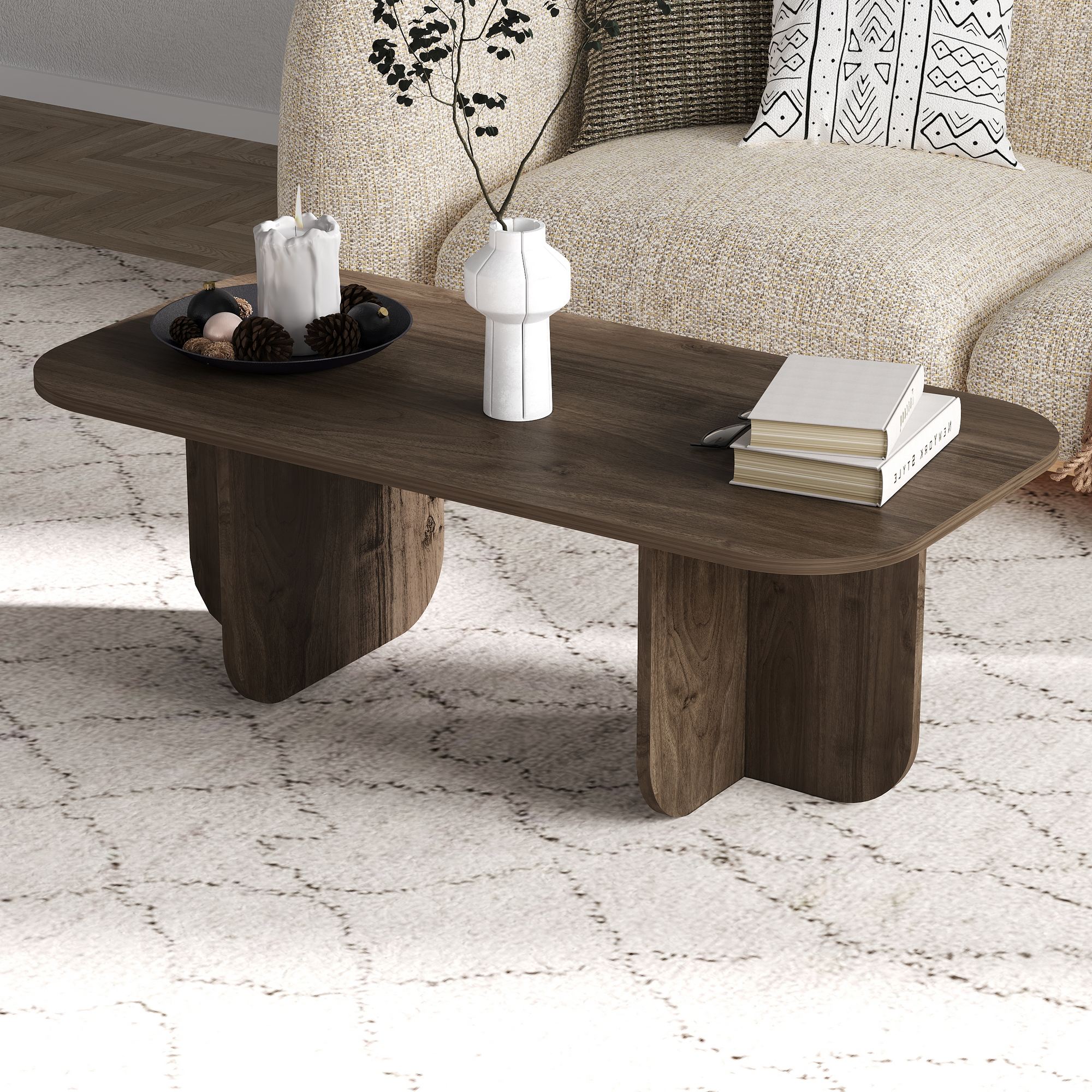 Mesa de Centro Elegante em Nogueira, 120 x 60 x 41,4 cm | Painel de Partículas 100% Revestido em Melamina, 18 mm de Espessura | Perfeita para Salas de Estar Modernas e Espaços Aconchegantes