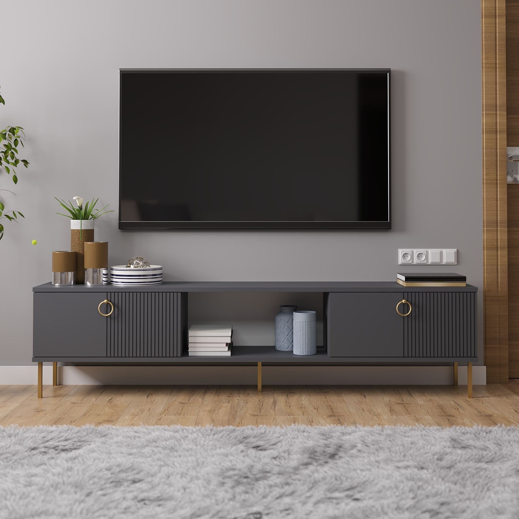 Móvel de TV – 180 cm x 45 cm x 30 cm – Antracite – MDF