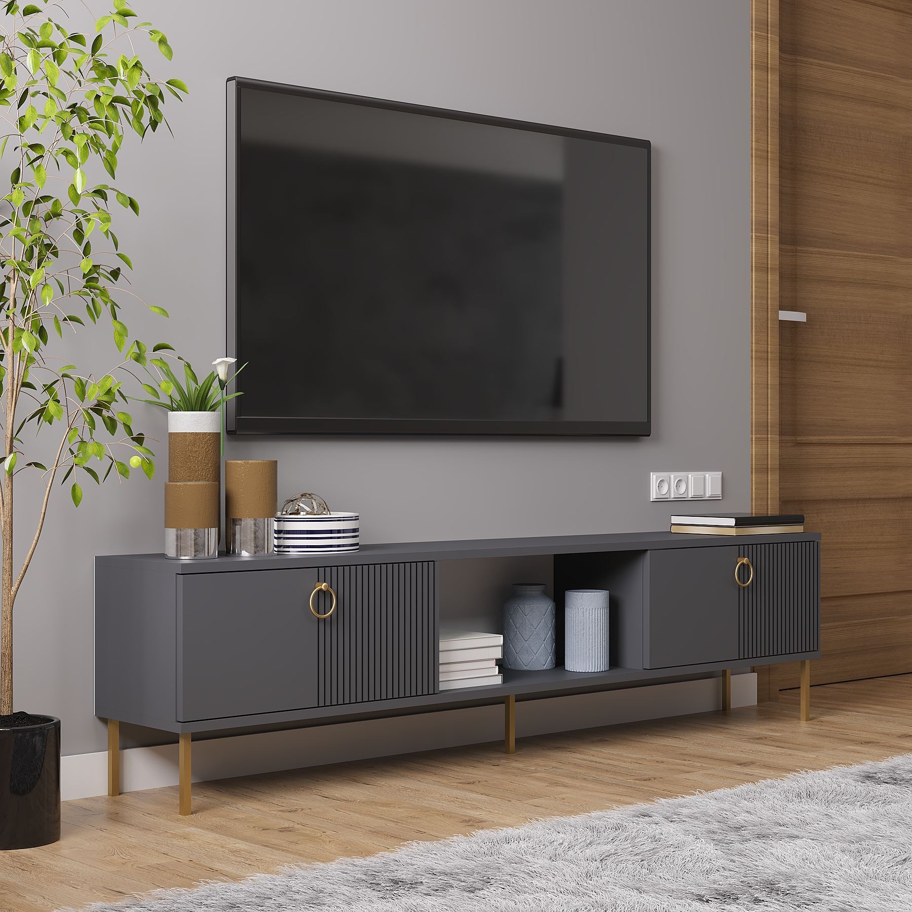 Móvel de TV – 180 cm x 45 cm x 30 cm – Antracite – MDF