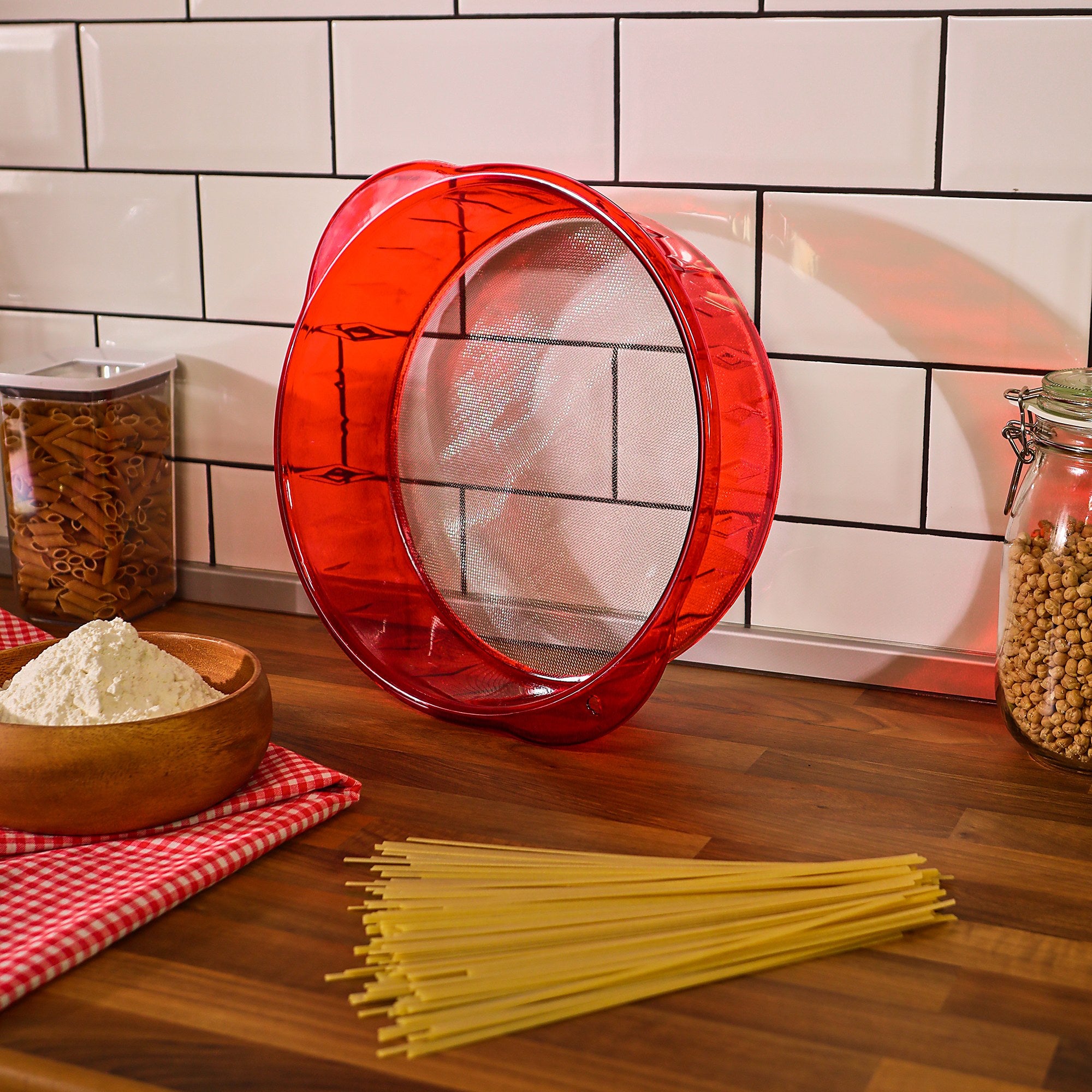 Peneira – 37 x 33 x 10 cm – Vermelho – Plástico e aço inoxidável