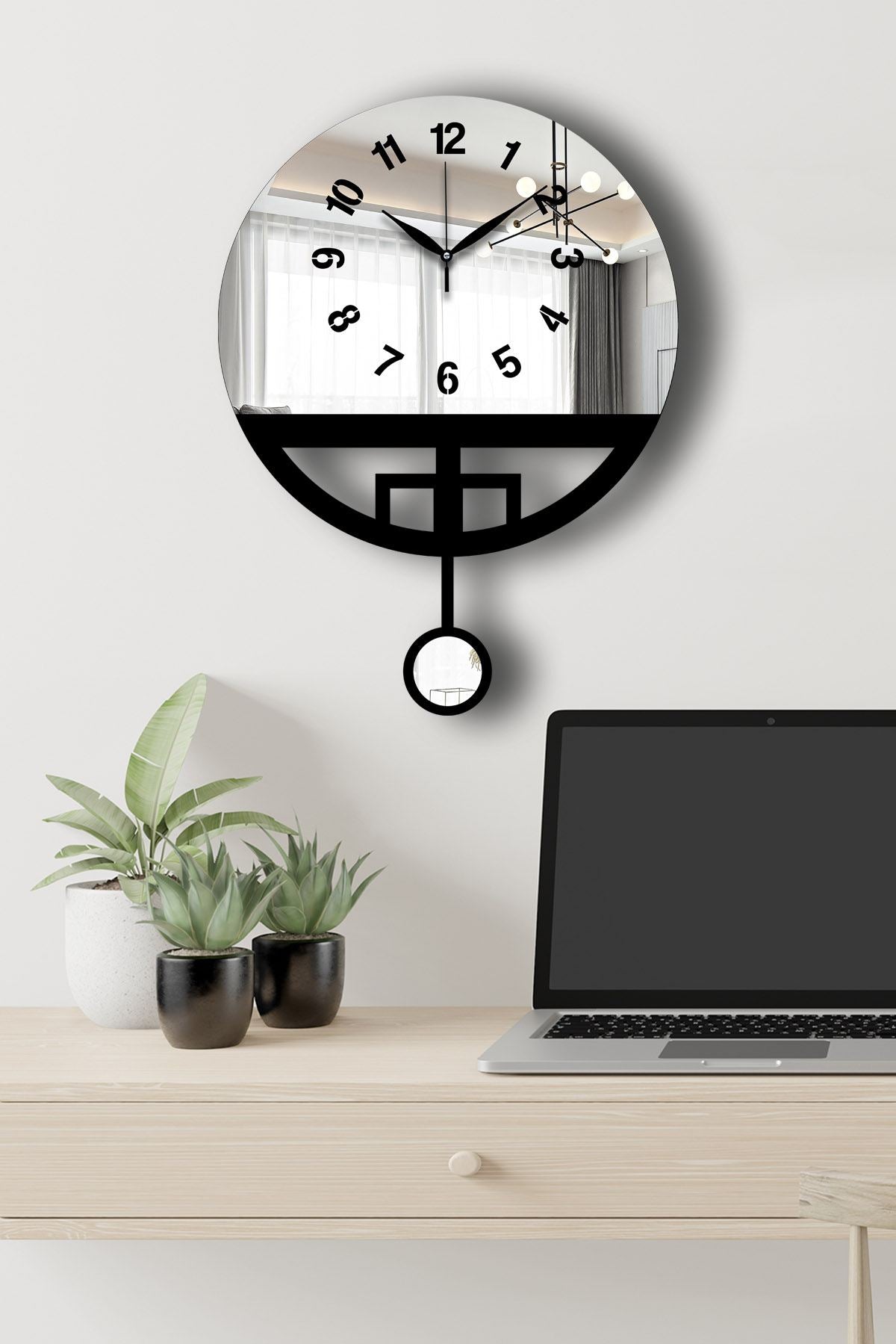 Relógio de Parede Decorativo Vlnt108Gu em MDF e Acrílico – Preto, Ø39 cm (39 x 50 cm), 3,6 mm, 0,500 kg